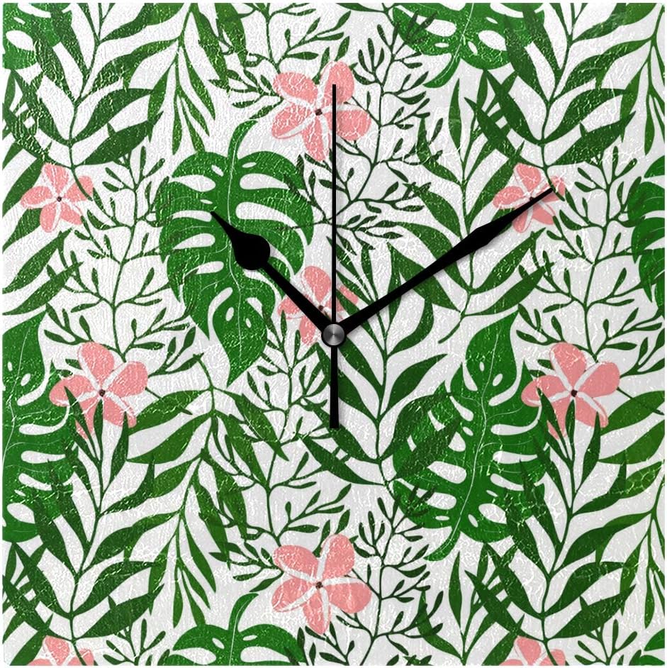 Jacksonnd Blithed Tropical Green Leaves Giant Round Wall Clock Decorative Indoor