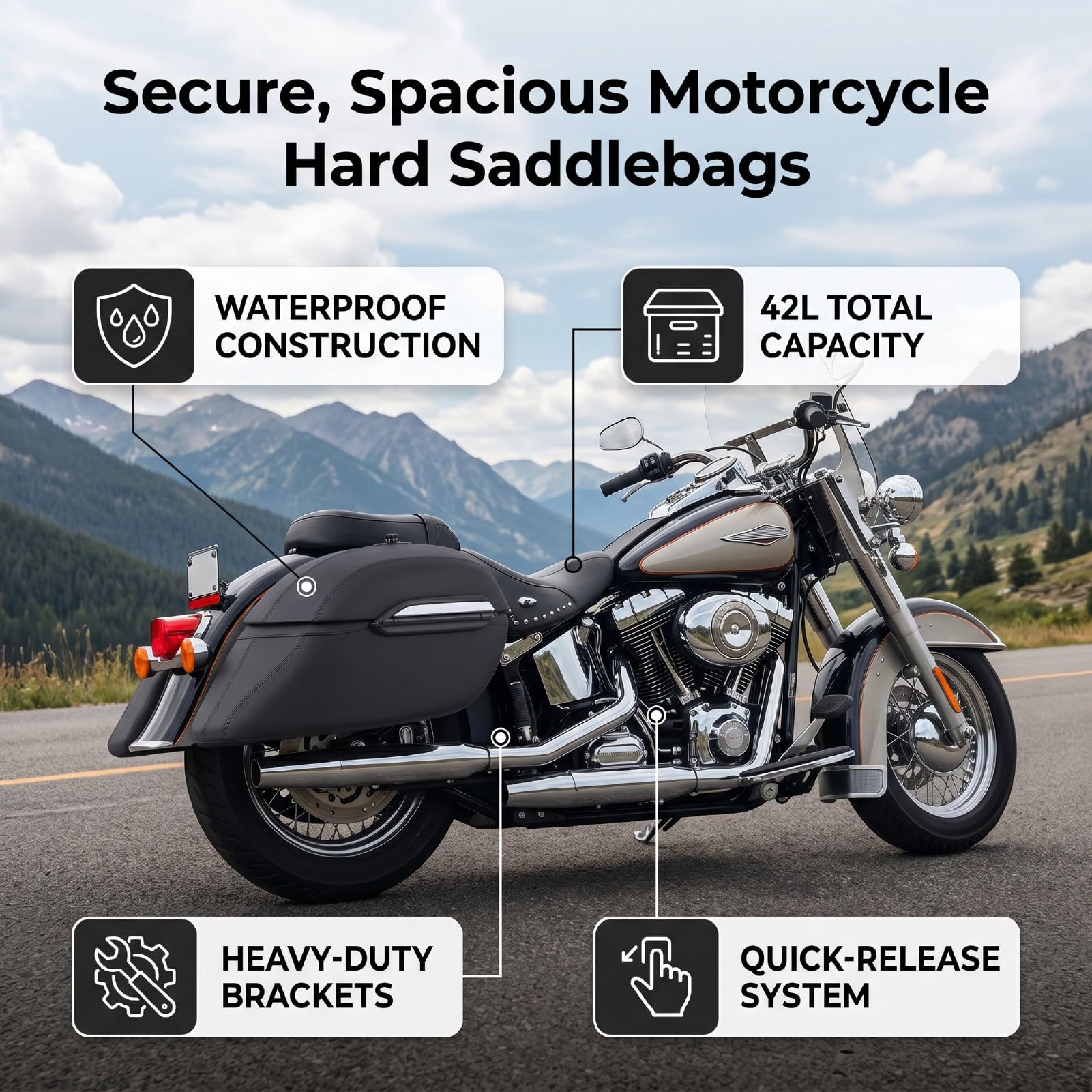 Bauletto Laterale Moto Rigido, Valigie Sella ABS Pelle Sintetica