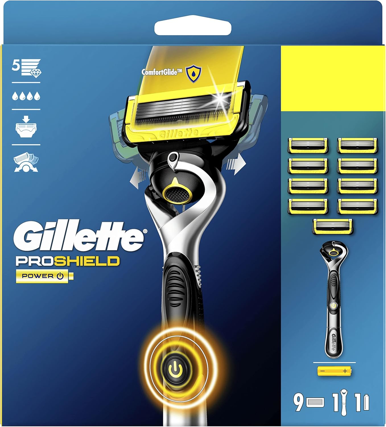 Gillette ProShield Power Men's Razor + 9 Razor Blade Refills with
