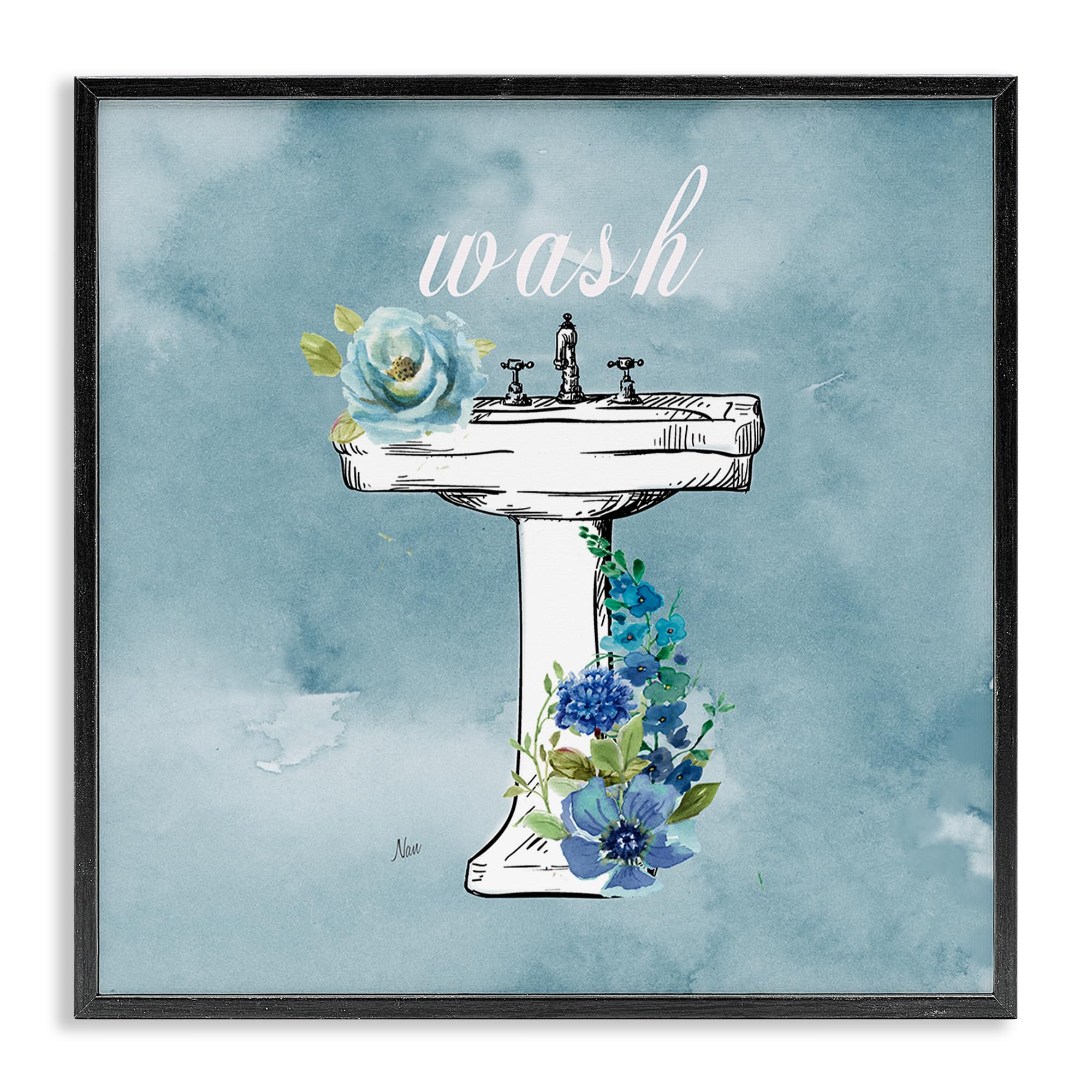 Stupell Industries Wash Floral Bathroom Rules 'Floral Bathroom Rules Wash', Framed Giclee Art, Black, 17 X 17 Inches, Easy To Hang And Sturdy, Made In Usa, By Nan