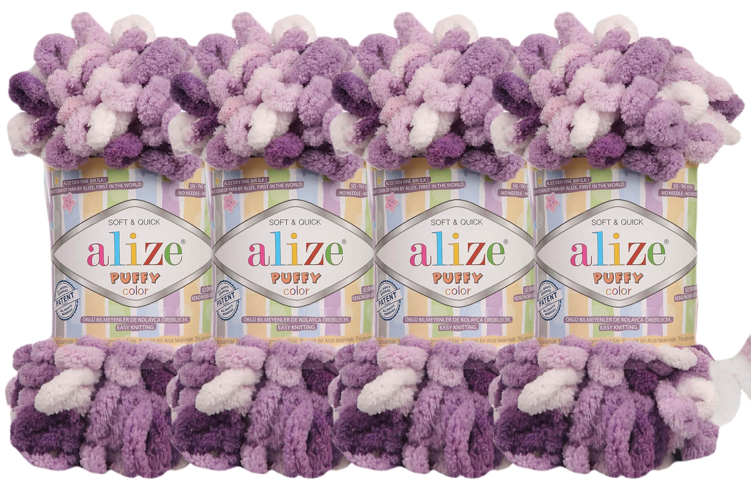 Alize Puffy Color Baby Blanket Yarn Lot of 4skn 400gr 39.3 yds 100% Micropolyester Soft Yarn Hand Knitting Yarn (5923)