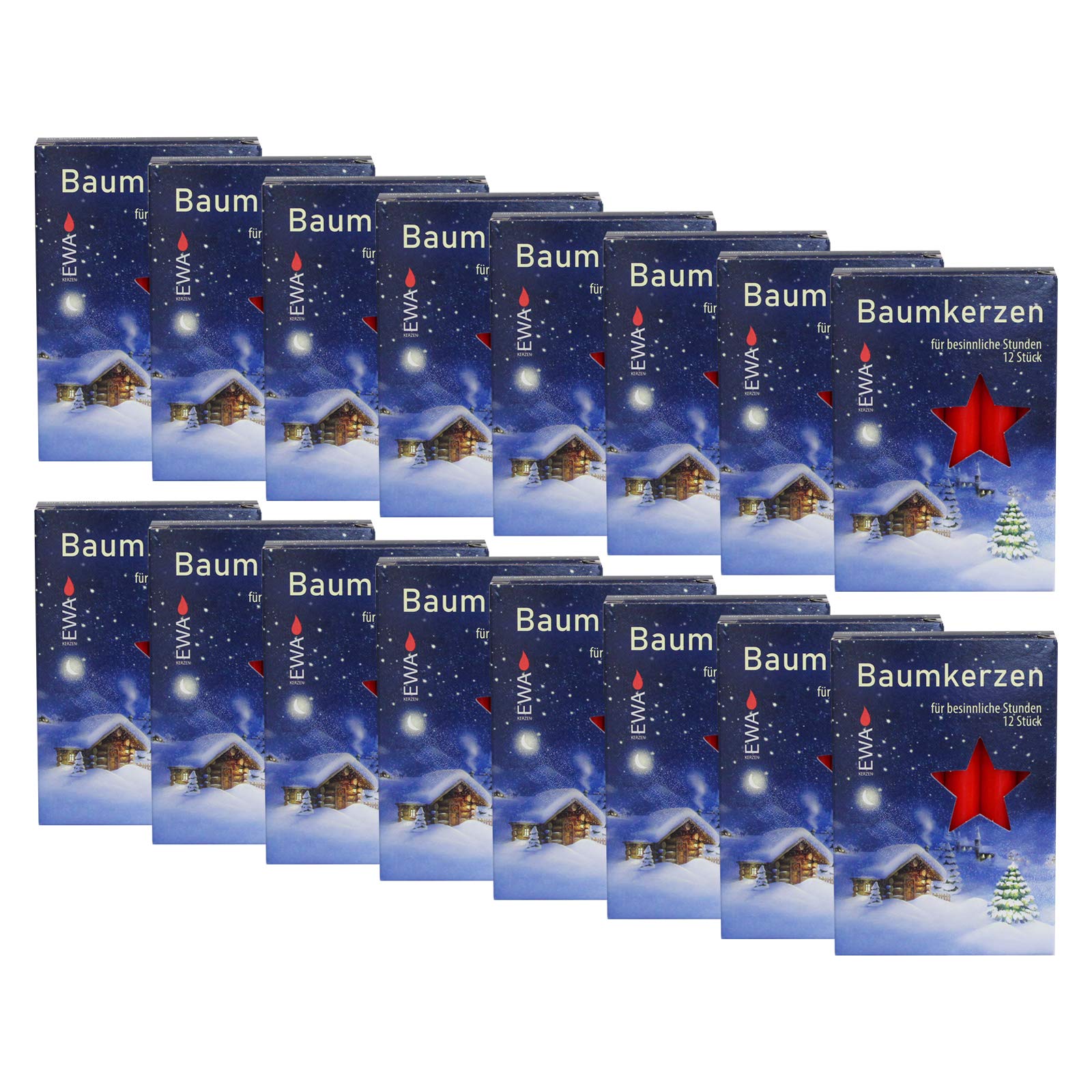 16er Pack Baumkerzen rot ca. 15 x 125 mm (16 x 12 Stück) Weihnachtskerzen, Christbaumkerzen, Pyramidenkerzen