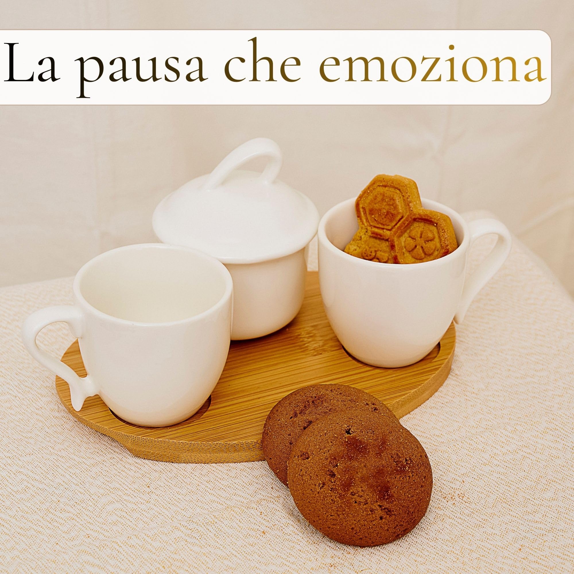 NAMAI - Set di 2 Tazzine Da Caffe, 1 Zuccheriera e 1 Vassoio in Bamboo, New Bone China, Adatte in Lavastoviglie e Microonde, Idea Regalo