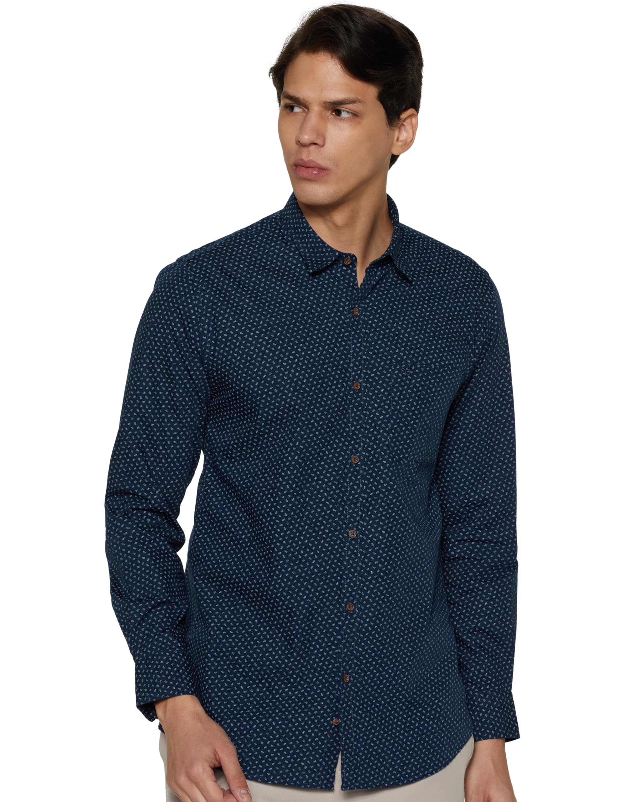 Peter England Men's Everyday Ditsy Print Slim Fit Full Sleeve Casual Shirt | 100% Cotton