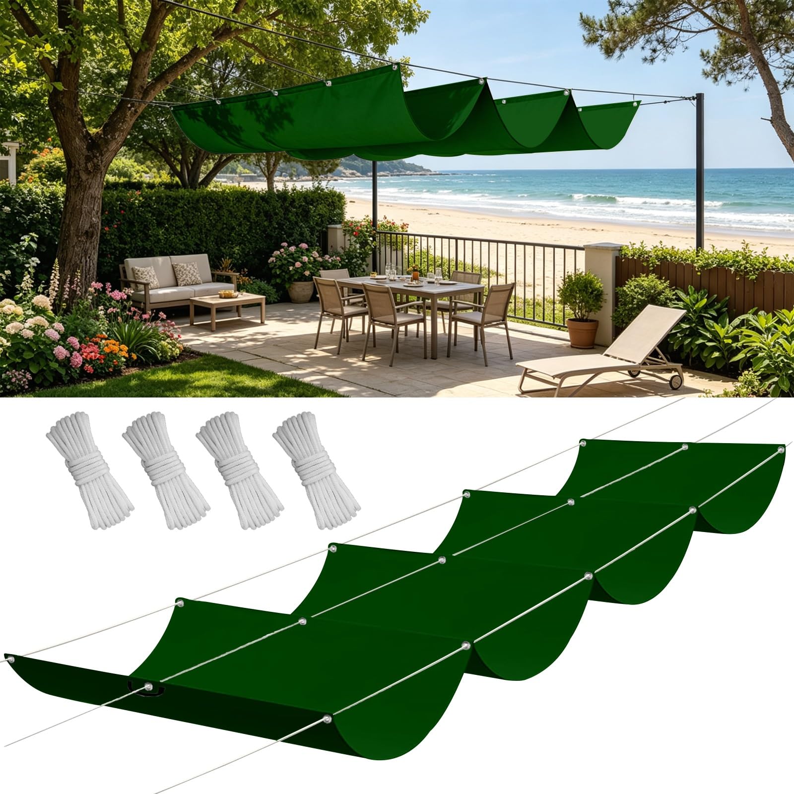 Toile parasol imperméable et anti-UV 180x240 en polyester lourd vert foncé de terrasse