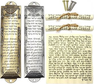 2 Pack Mezuzah with Scroll for Door - Jewish Mezuzah for Door Metal Cases with English and Hebrew Blessing for House Warming Hanukkah Gift (Antique Gold & Silver)