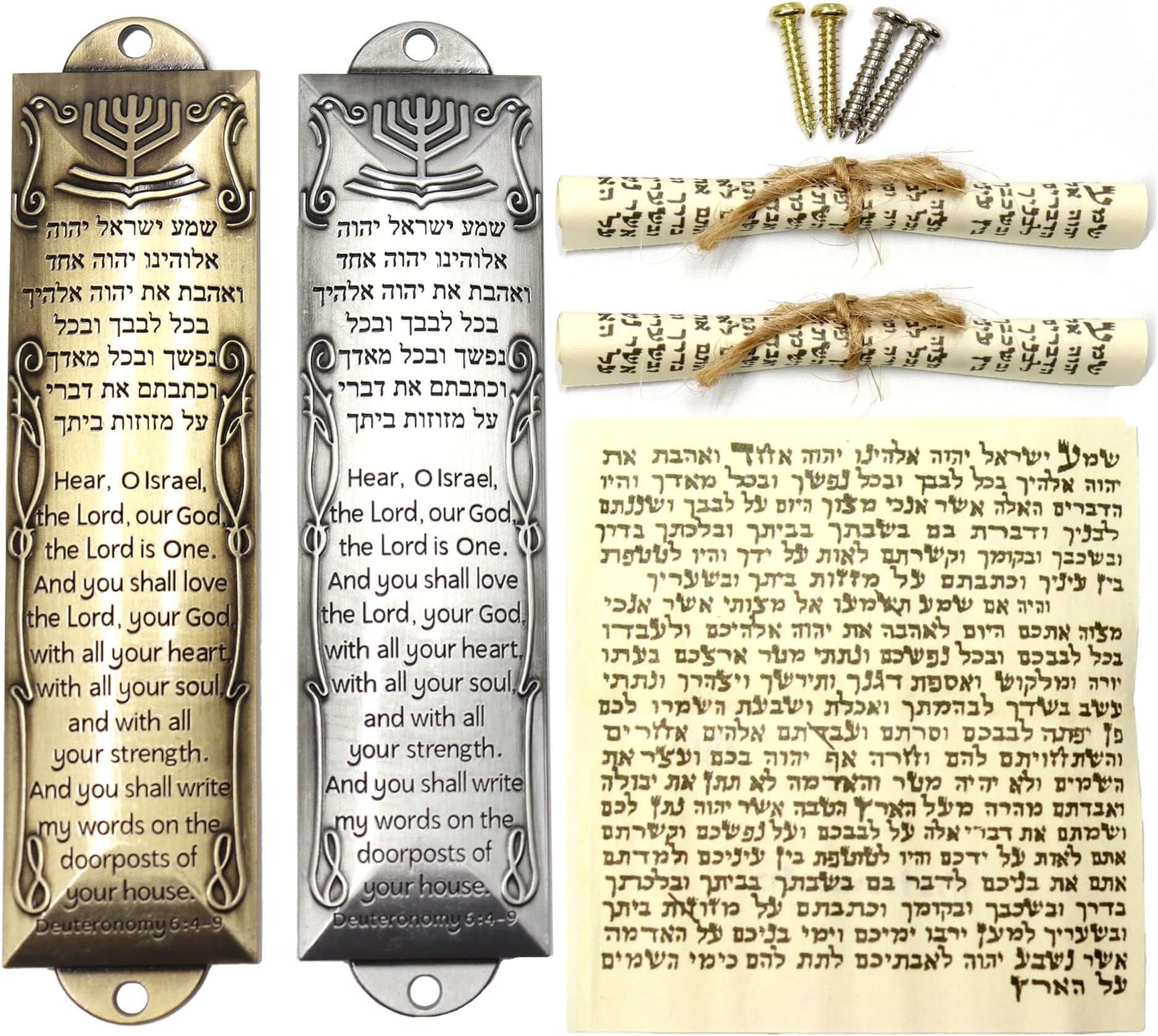 2 Pack Mezuzah with Scroll for Door - Jewish Mezuzah for Door Metal Cases with English and Hebrew Blessing for House Warming Hanukkah Gift (Antique Gold & Silver)