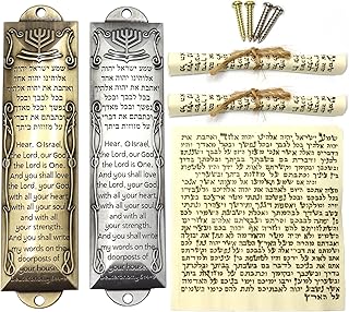 Zivosely 2 Pack Mezuzah with Scroll for Door - Jewish Mezuzah for Door Metal Cases with English and Hebrew Blessing for House Warming Hanukkah Gift (Antique Gold & Silver)