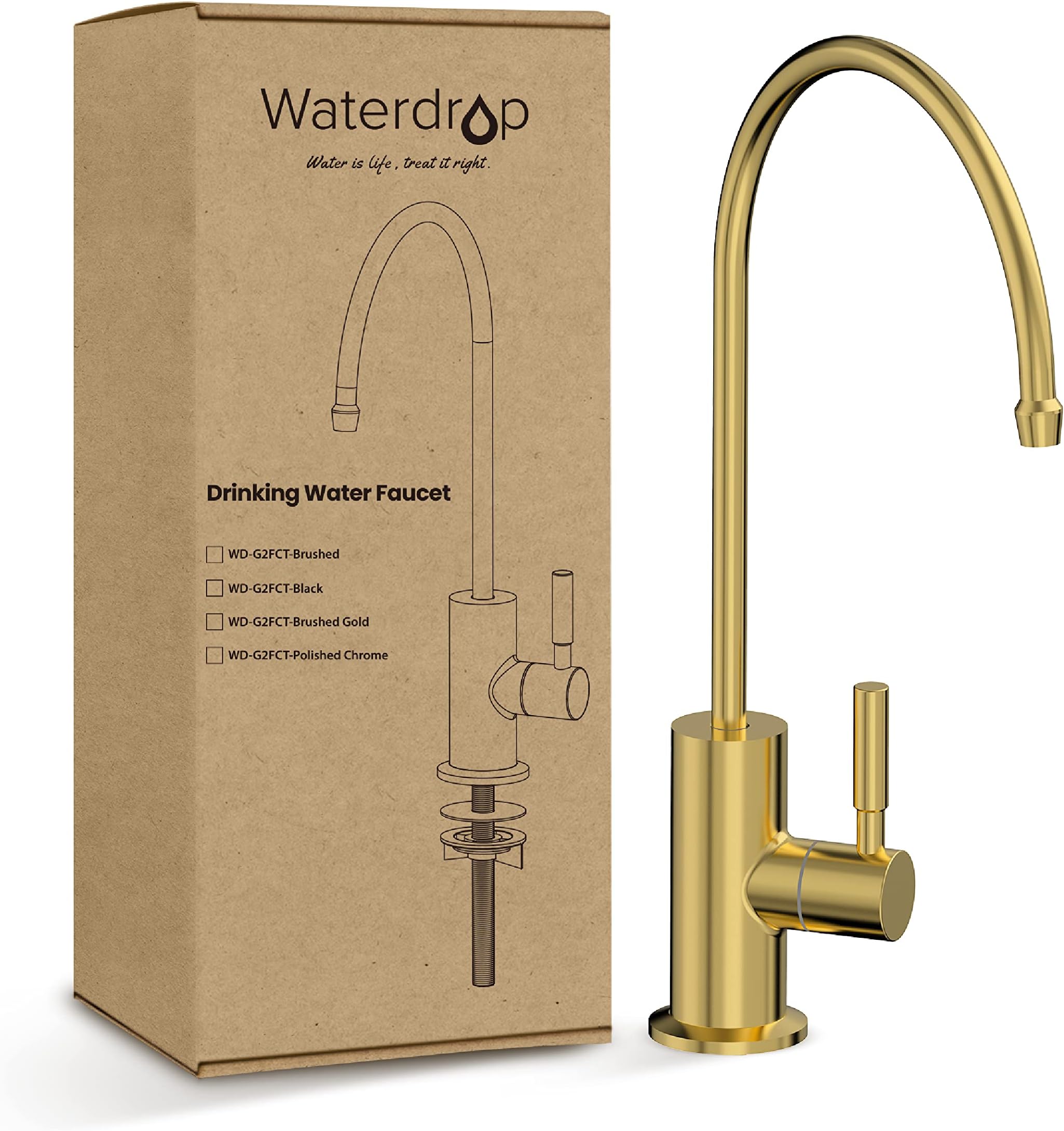 FVITA Drinking Water Kitchen Faucet Brushed Gold,LeadFree 304 Stainless Steel Sink Filter Water