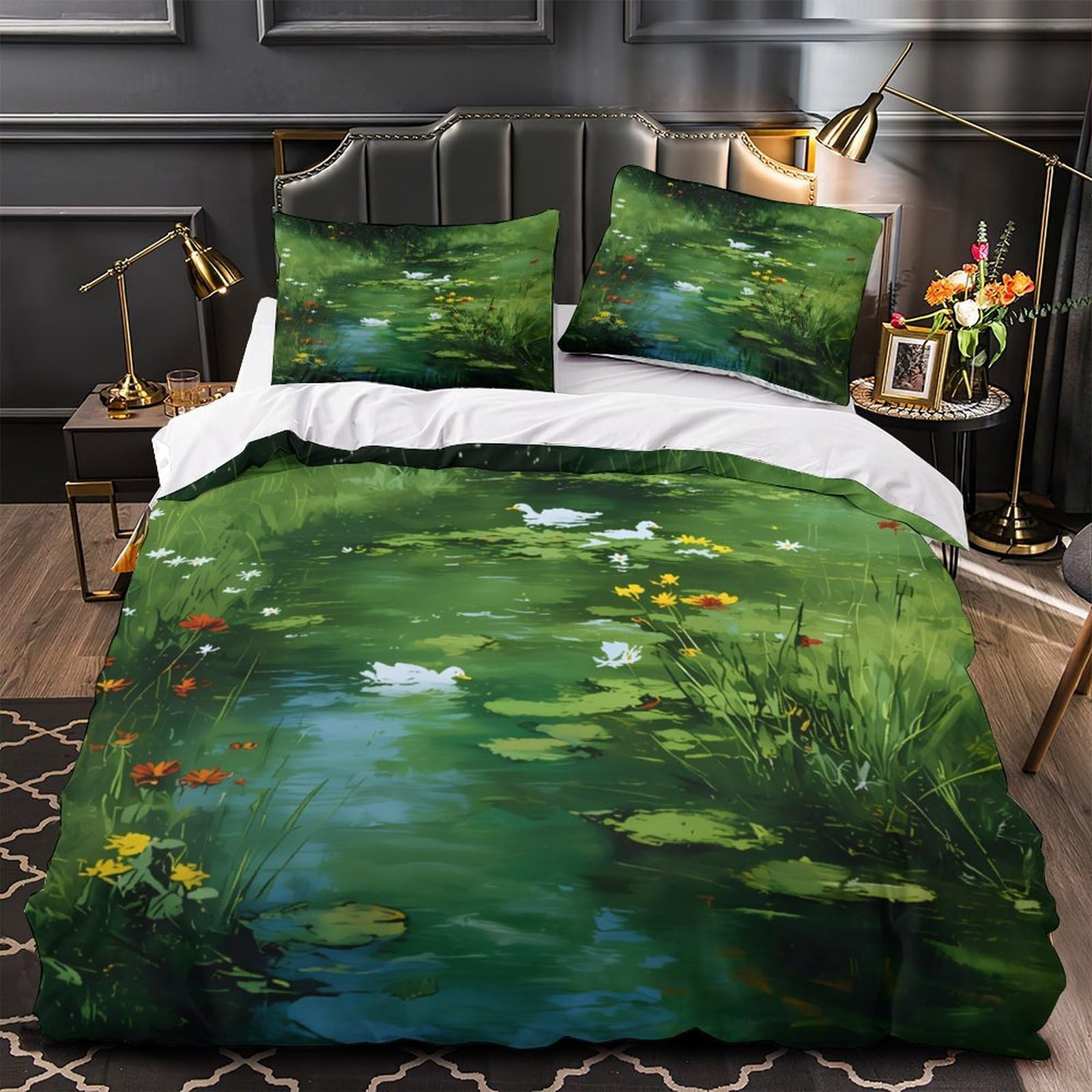 Drap de couette étang 3D pour lit King : linge de lit léger et infroissable