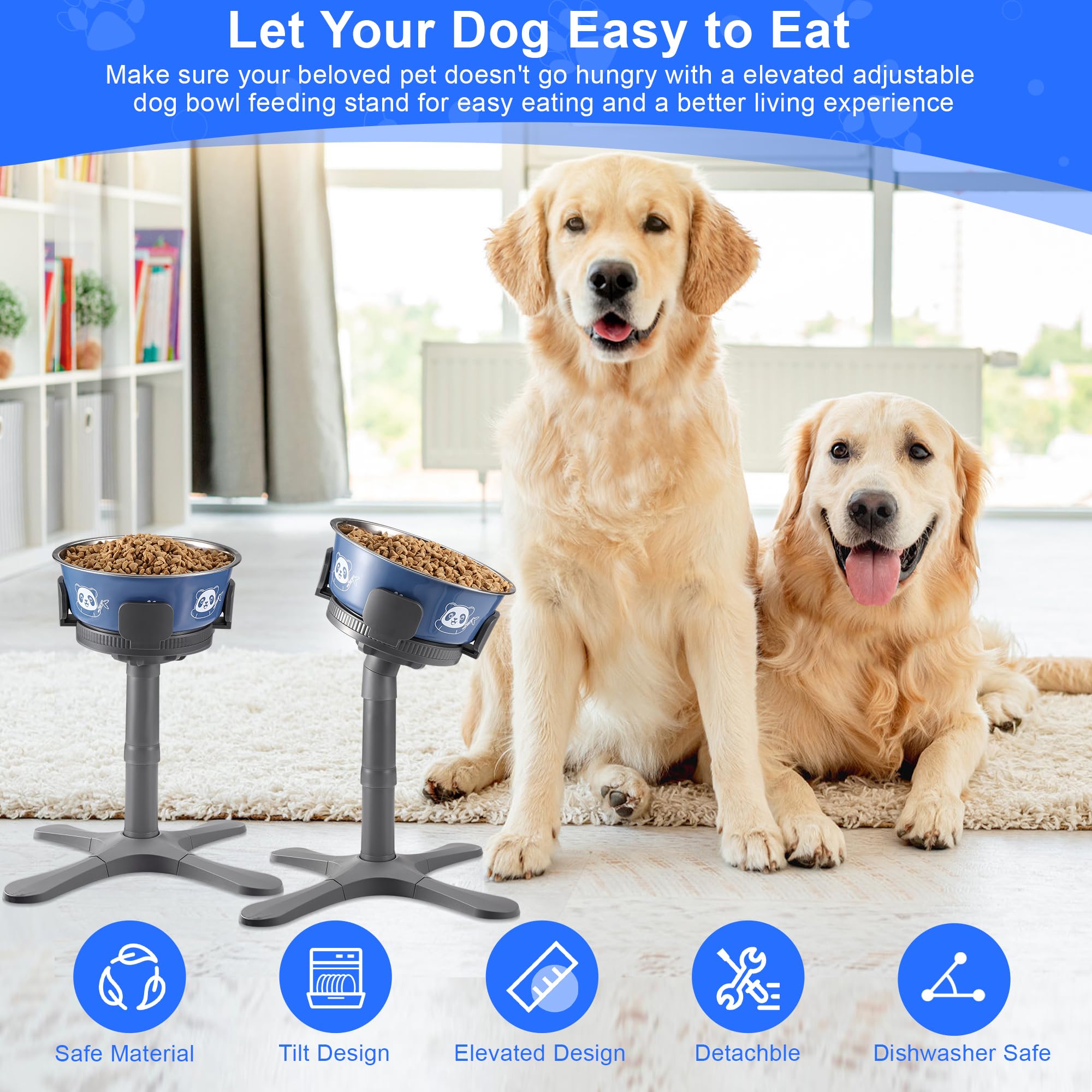 Ciotole per cani, supporto rialzato regolabile con 3 altezze e design inclinato, supporto rialzato compatibile con razze medie e grandi (con ciotola-grigio)