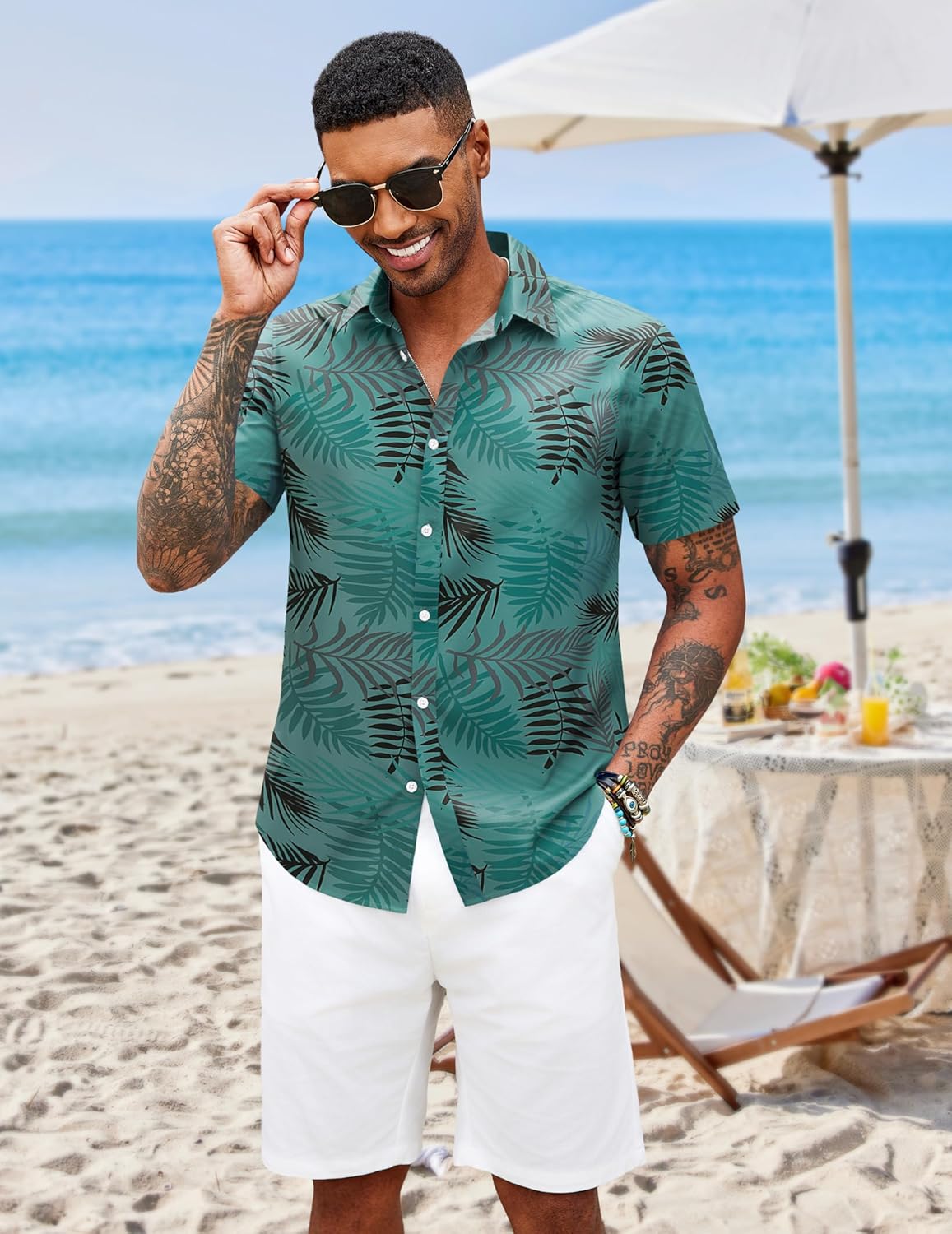 COOFANDY Mens Hawaiian Shirts Short Sleeve Button Down Aloha Shirt Casual Beach Clothes - Image 4