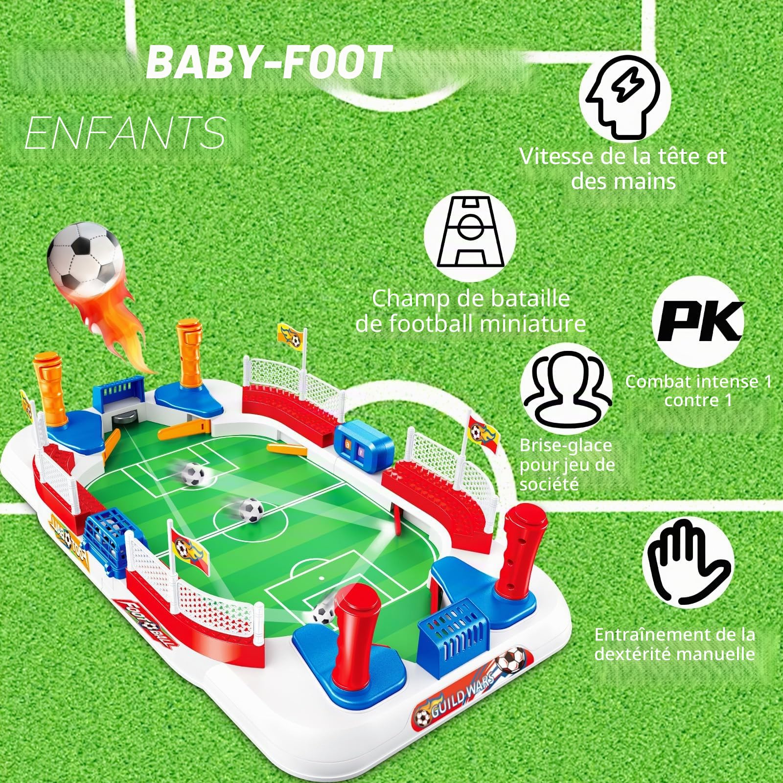 Mini Baby Foot,Baby Foot Enfant,Babyfoot avec 2 Football,Compteur Manuel,Autocollant,Babyfoot Enfant Jeux De Société Cadeau pour Enfants 4-10 Ans,Famille Cadeau De Fête Noël & Anniversaire