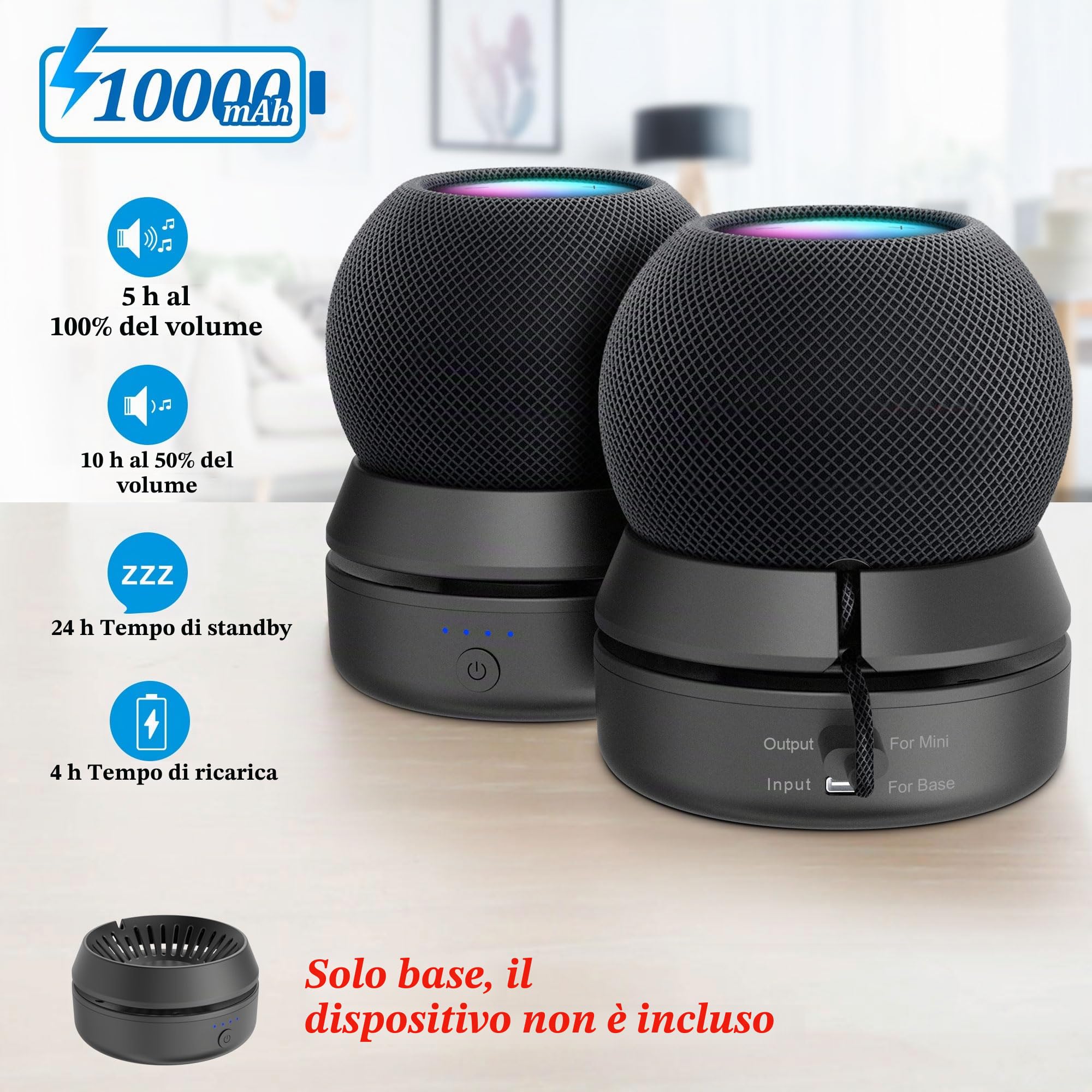 PlusAcc Batteria compatibile con HomePod Mini – Supporto per batteria Home Pod Mini accessori batteria con gestione dei cavi integrata (senza dispositivi), nero