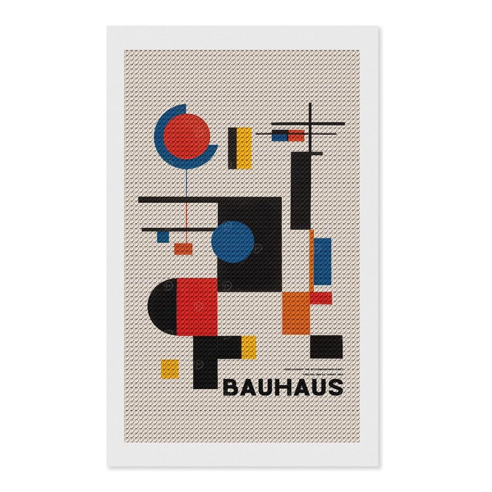 Junmoney Bauhaus Geometric Diamond Art Kit 12"x20", Holiday Gift Idea, for Women, Easy Handmade Project, Vintage Style Decor, Printed Canvas