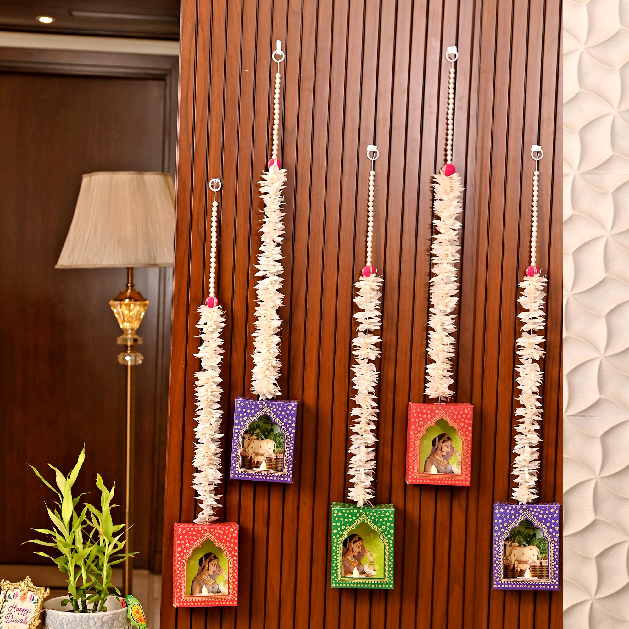 CraftVatika Diwali Decoration Items LED Jharokha Diya Set of 5, Diwali Decor Items, LED Candles Wall Hanging Decorations, DIY Craft Traditional Jharokha Wall Decor for Living Room Festive Gift