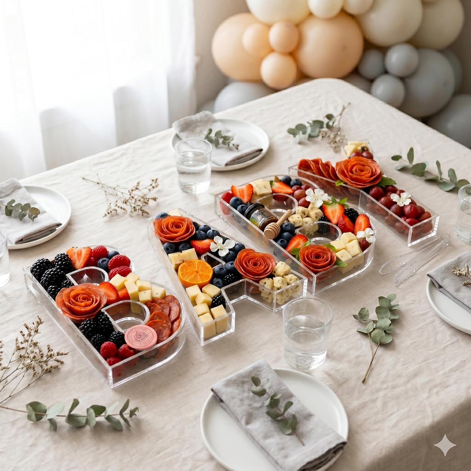 BABY Charcuterie Board Letters Acrylic Clear Reusable with Clear Tongs
