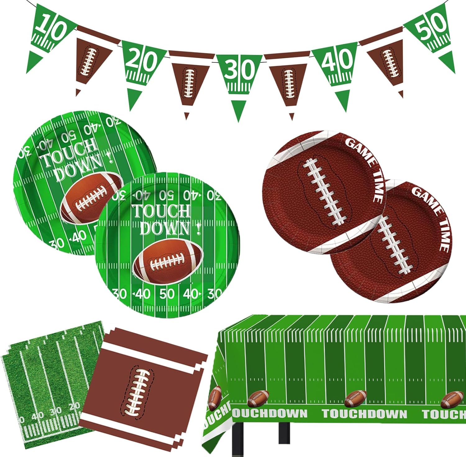 Football Party Decorations, Football Party Supplies Set with Plates, Napkins, Banner and Tablecloth, Football Birthday Party Favors Decor Kit Serve 25