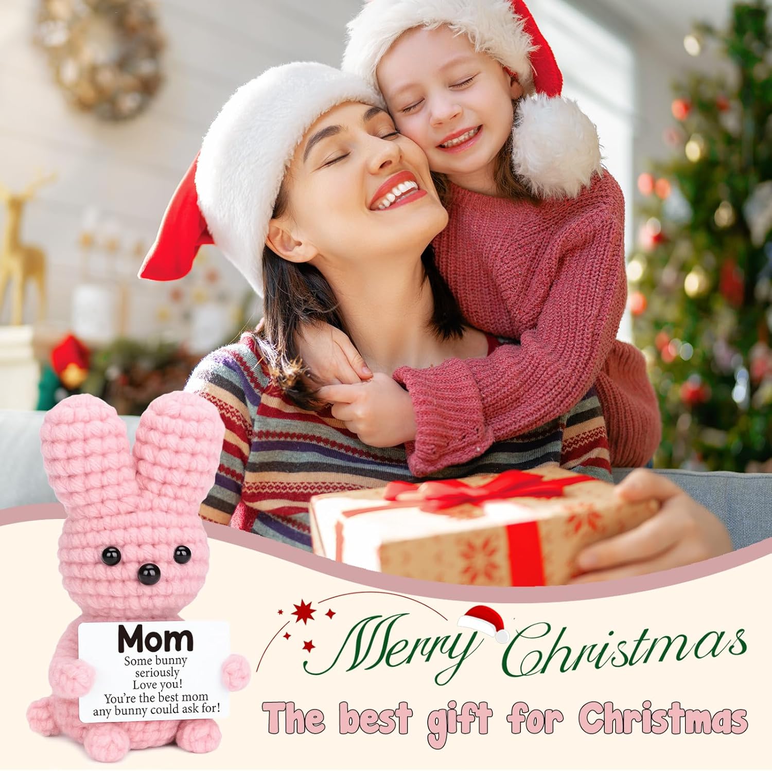 Mini Mom Gifts from Daughter Son Birthday Thanksgiving for Mom Cute Handmade Crochet Pink Bunny Gift for Mother New Mommy Step Bonus Mother in Law Unique Appreciate Desk Decor - Image 4