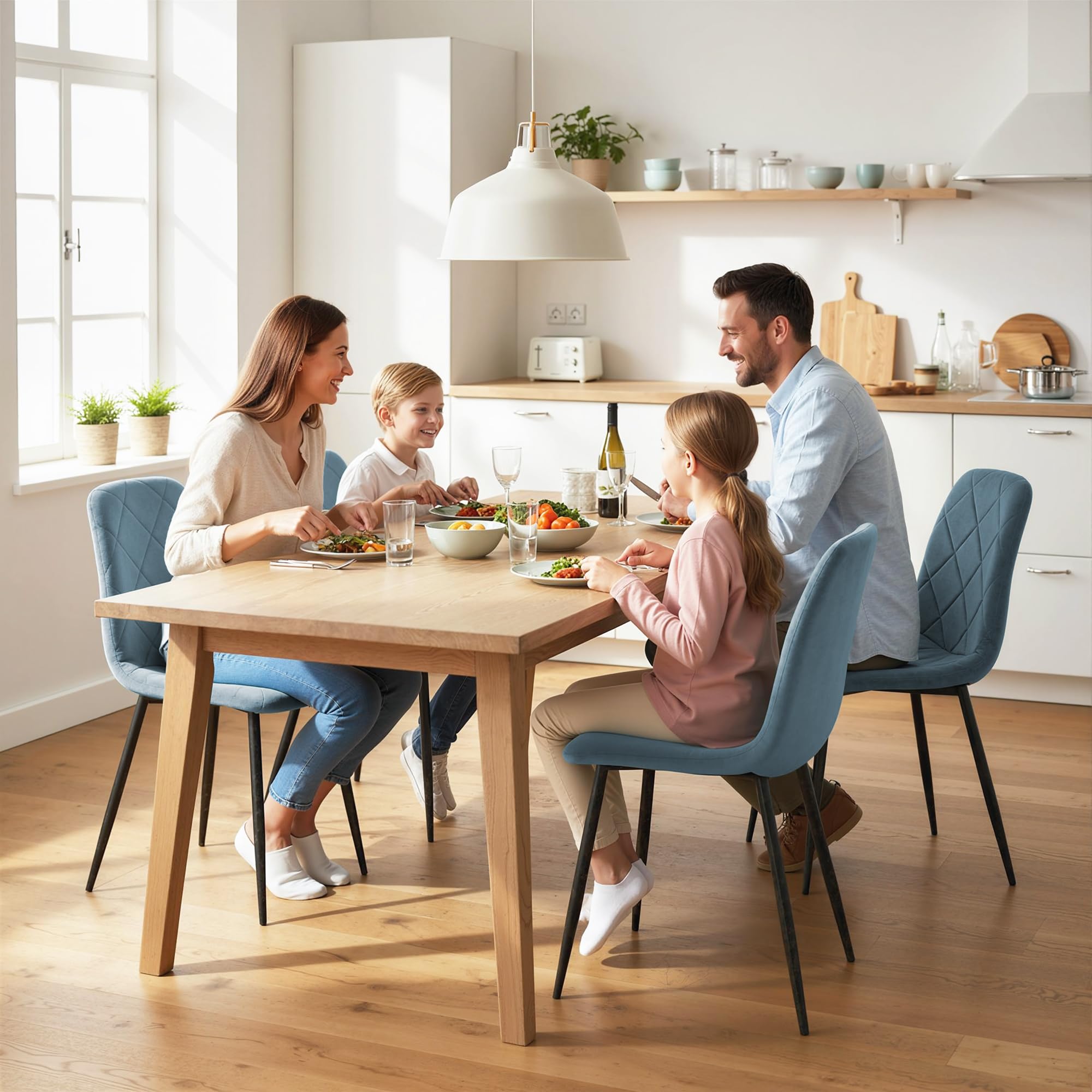 HOMCOM Juego de 4 Sillas de Comedor Modernas 45x54x87 cm Azul Claro | Sillas de Cocina, Tapizadas en Terciopelo, con Patas de Acero, para Salón