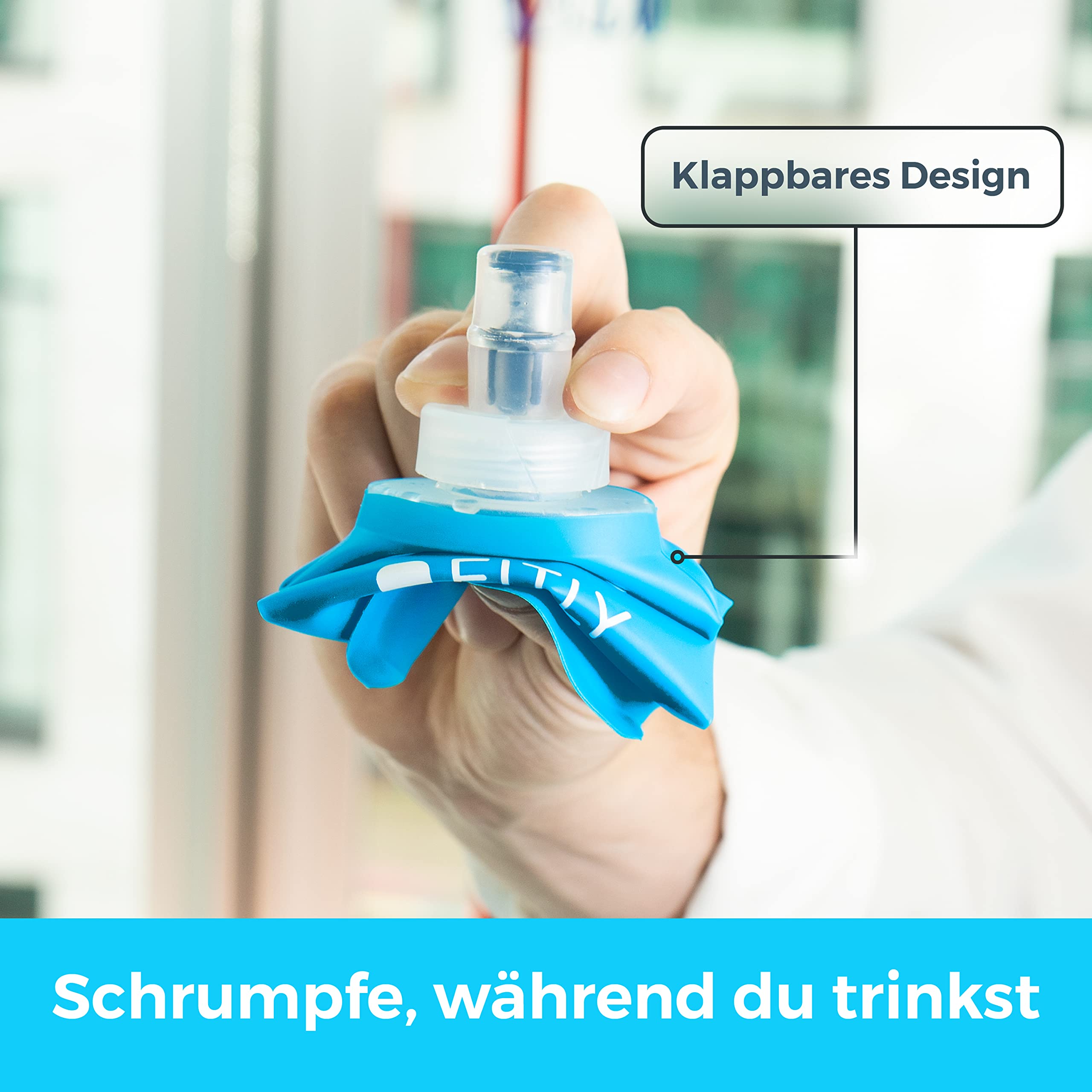 Fockety 1L Faltbare Wasserflasche - TPU, Auslaufsicher, Für Sport, Wandern & Radfahren