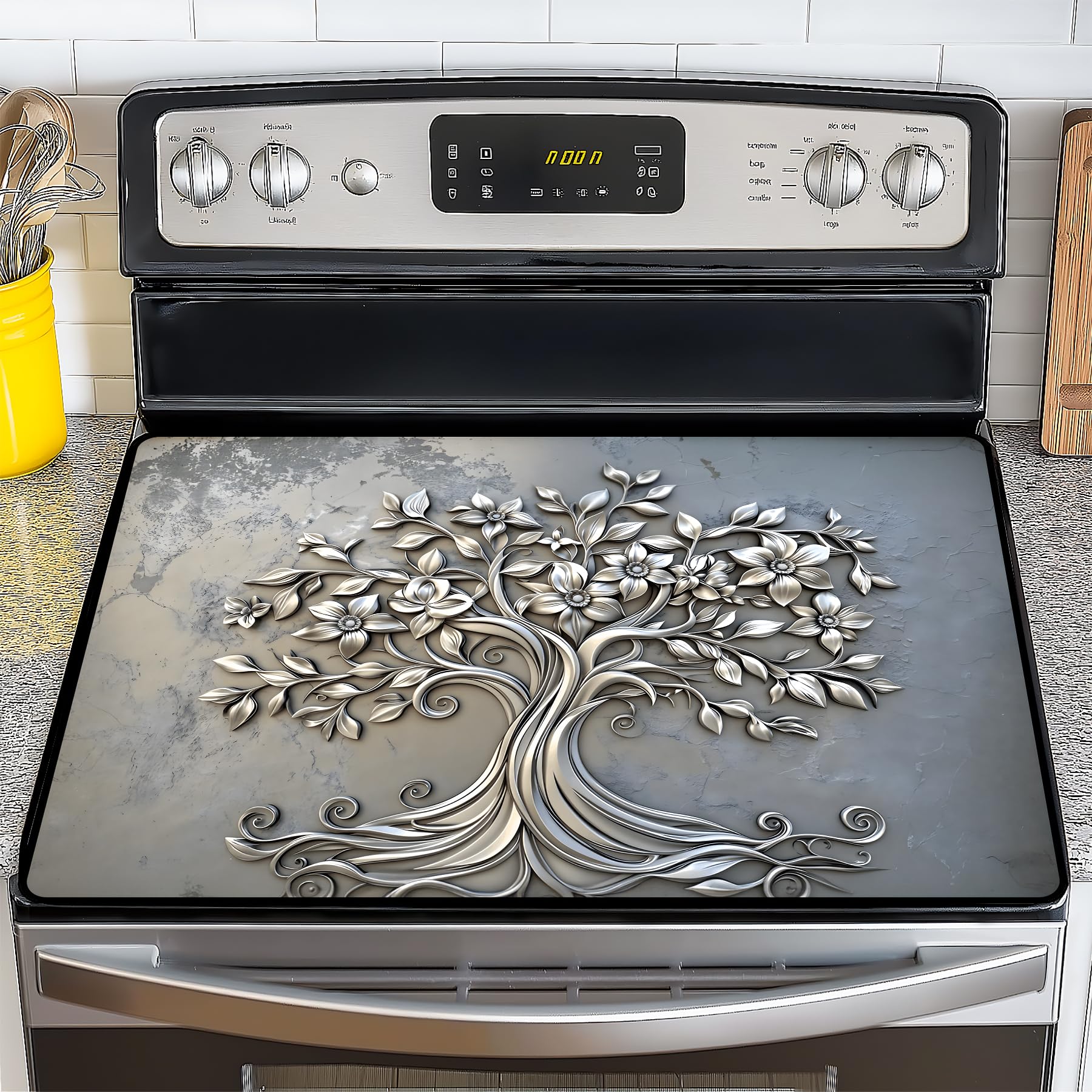 Stove Top Cover for Electric Stove,Glass Stove Top Cover, Heat Resistant Glass Cooktop Cover, Stovetop Protector, Kitchen Decor, Dish Drying Mats Cover for Ceramic Washer Top 28.5x20.5 inch