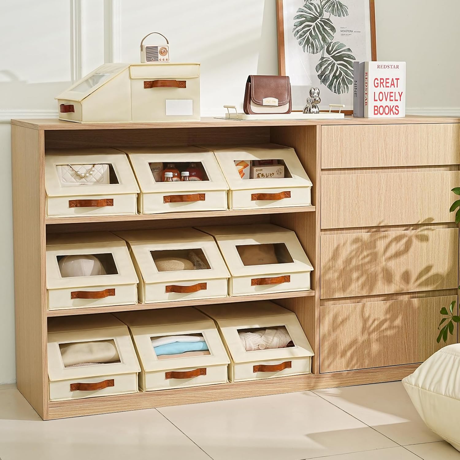 Closet Organizers and Storage, Stackable Closet Drawers, Fabric Closet Storage Bins, Foldable Linen Closet Organizer for Underwear, Clothes, Hat Storage,Wardrobe Space-Saving