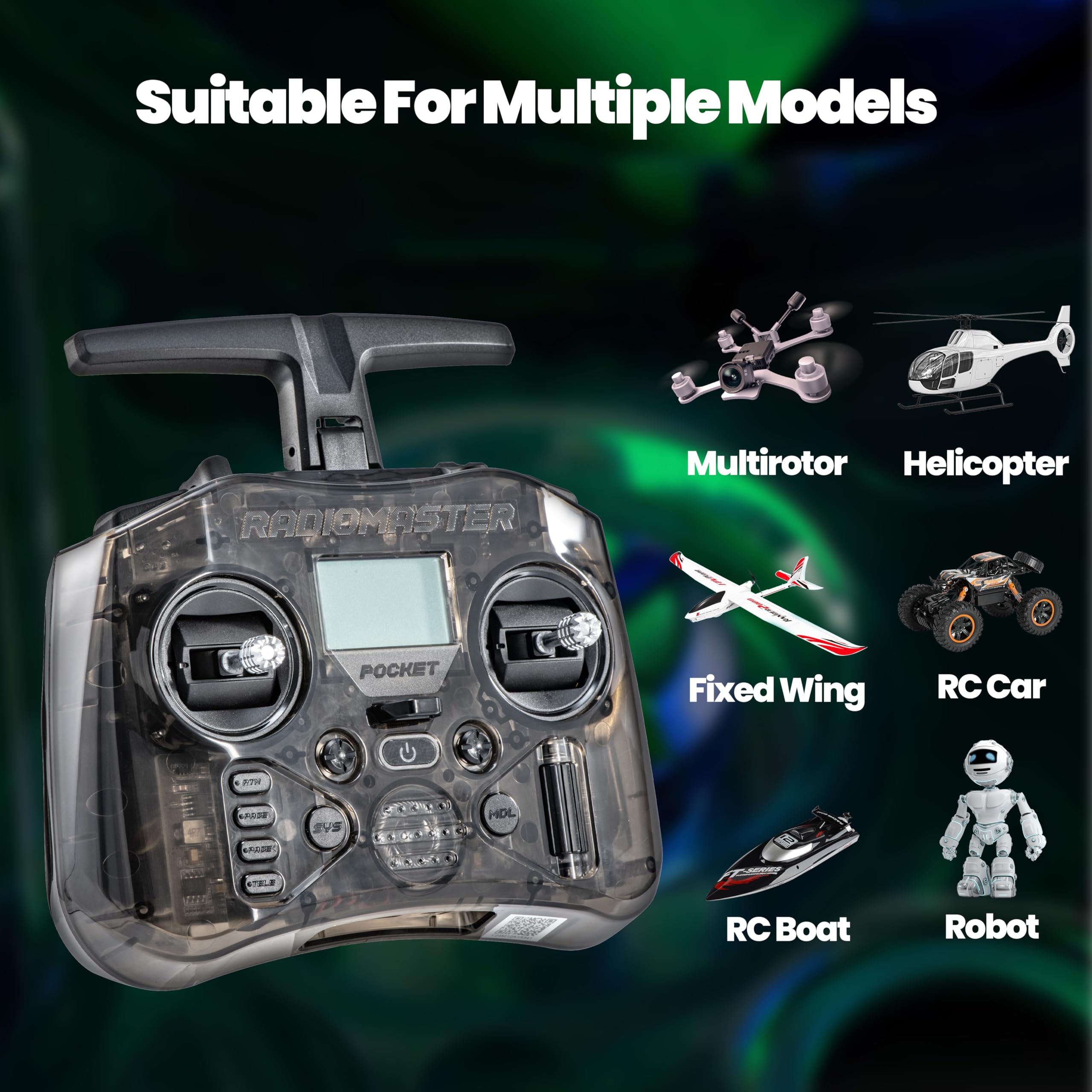 Radiomaster Pocket ELRS Remote Controller Portable Hall Gimbal EdgeTX Transmitter with LED Light for FPV Drone/RC Helicopter&Car Boats&Multirotor (Black)