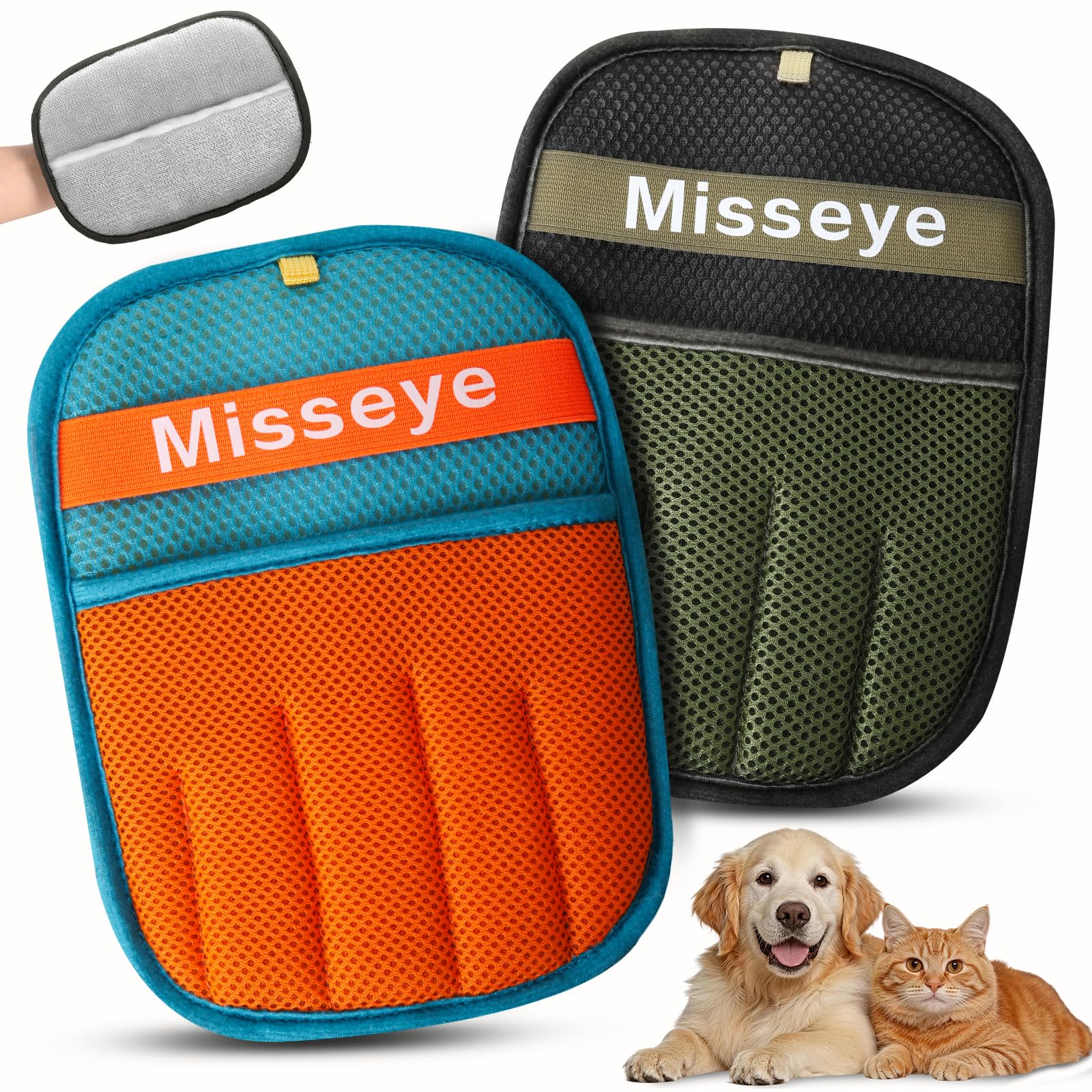 Misseye 2026 Upgraded Reusable Electrostatic Pet Hair Gloves 2 Pack Dog Cat Hair Removal Gloves Pet Hair Removal Tool