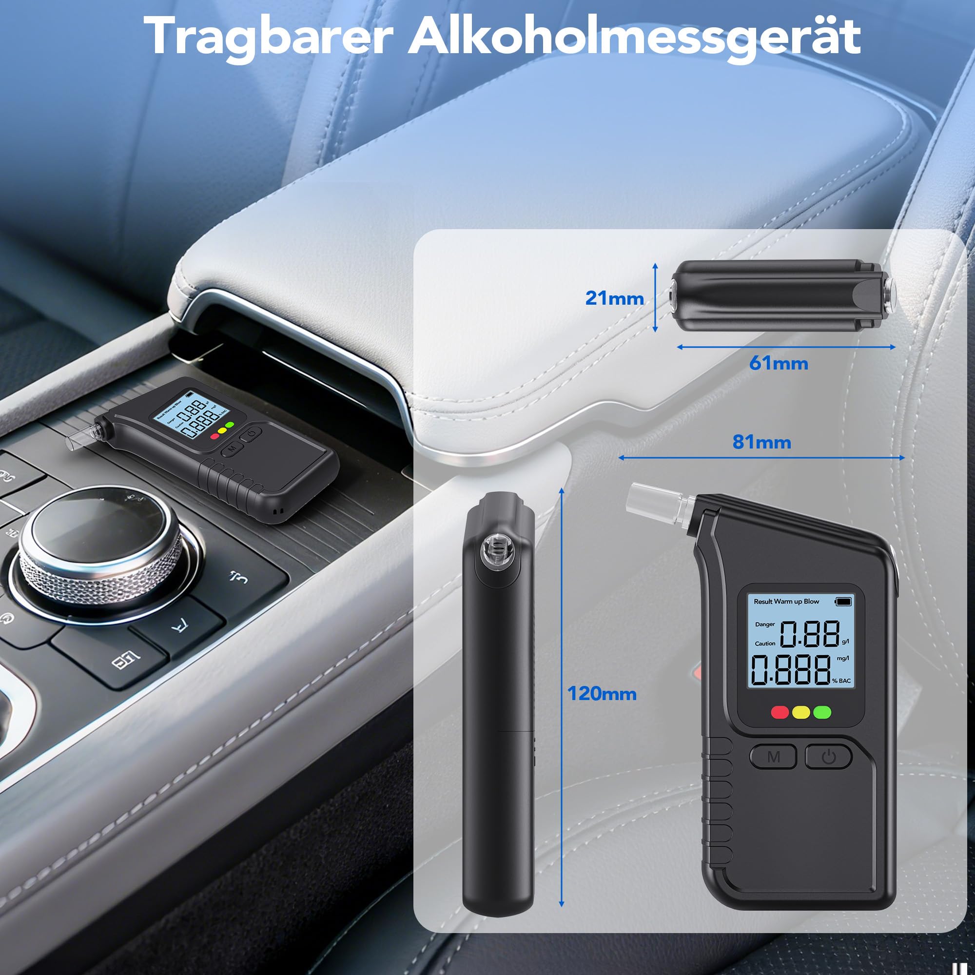 ROTTOGOON Alkoholtester mit Zwei Sensoren, Professioneller Promillemessgerät mit Digitaler LCD-Anzeige Tragbarer Alkoholmessgerät Enthält 20 Düsen für Den Persönlichen und Professionellen Gebrauc