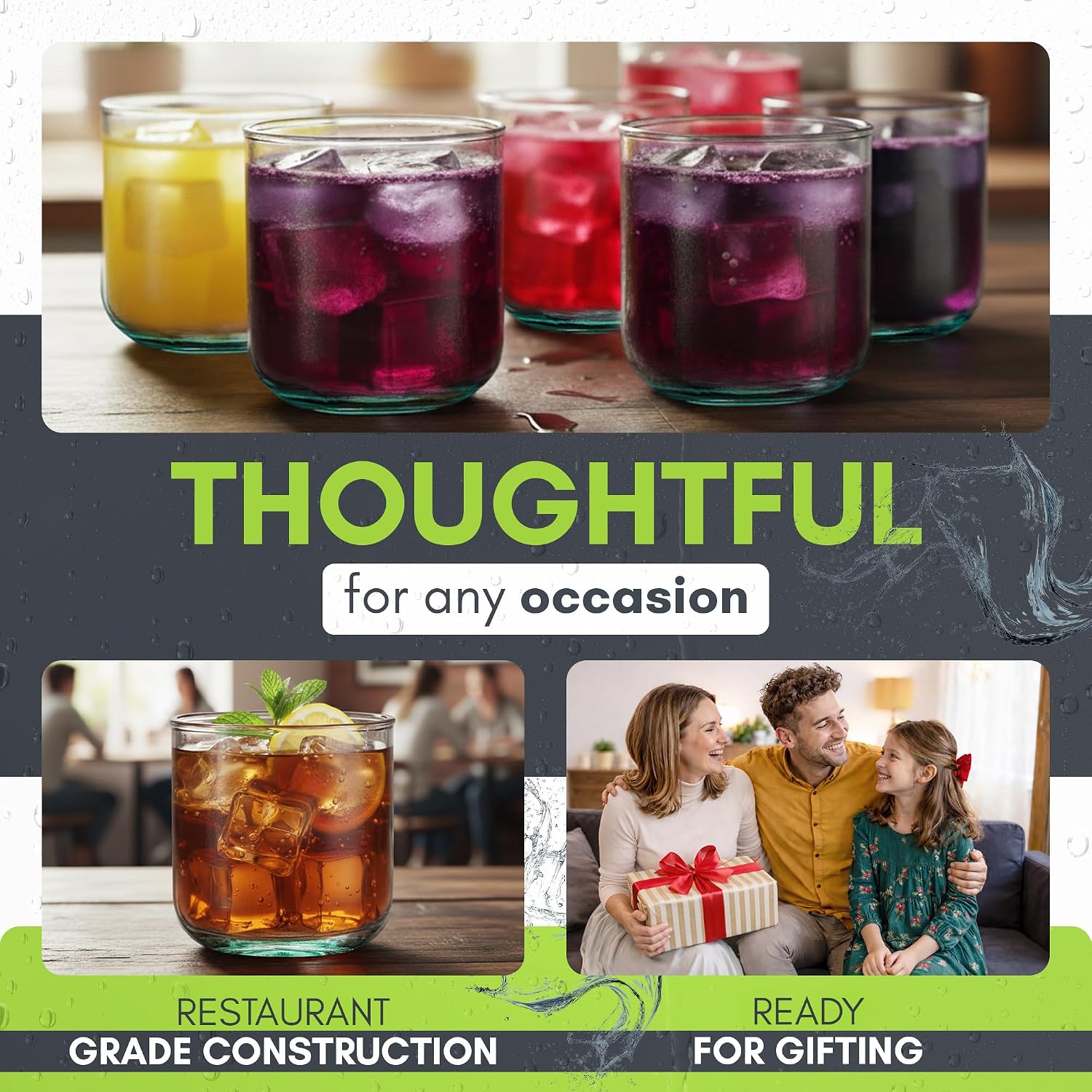 COURONNE CO. Recycled Drinking Glass Tumblers, 10.1 oz, Pack of 6 image 3