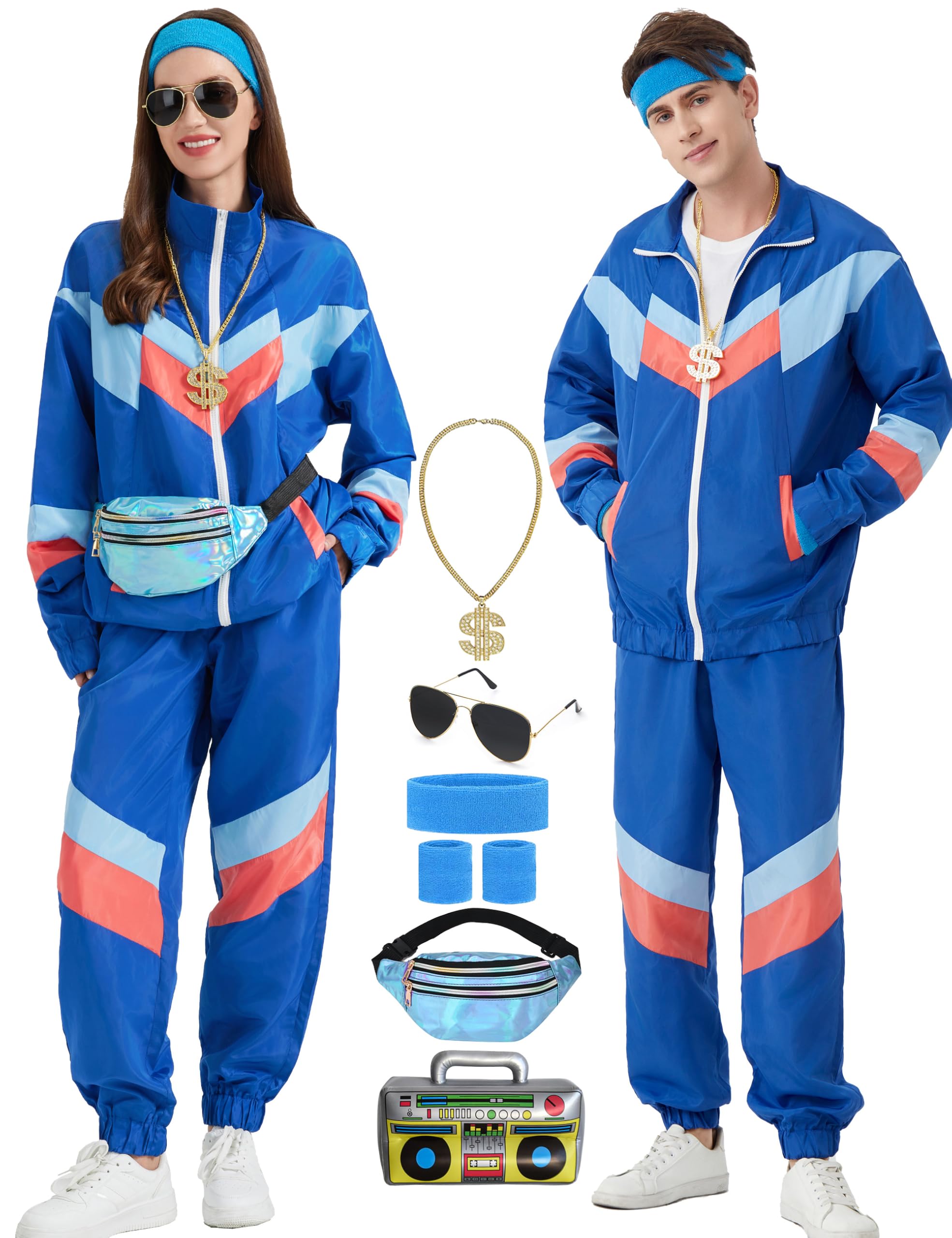 KUKIKUKI 80s 90s Outfit for Men Women, Tracksuit Sportswear, Streetwear Training Suit Jogging Suit Outfit for 80s Men's Costume (light blue, XXL) — image 1