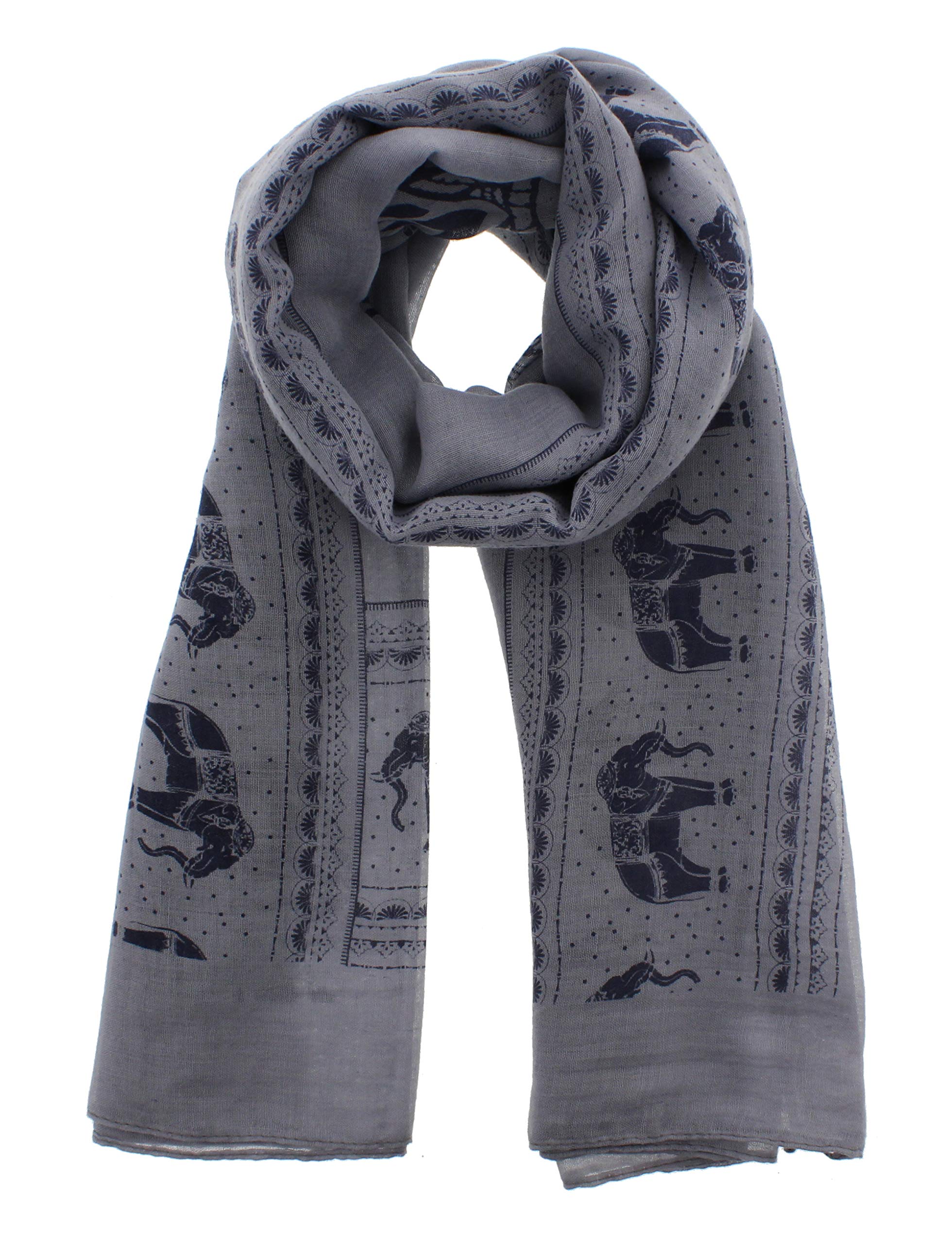 Zac's Alter Ego Women's Grey Long Lightweight Large Elephant Print Scarf