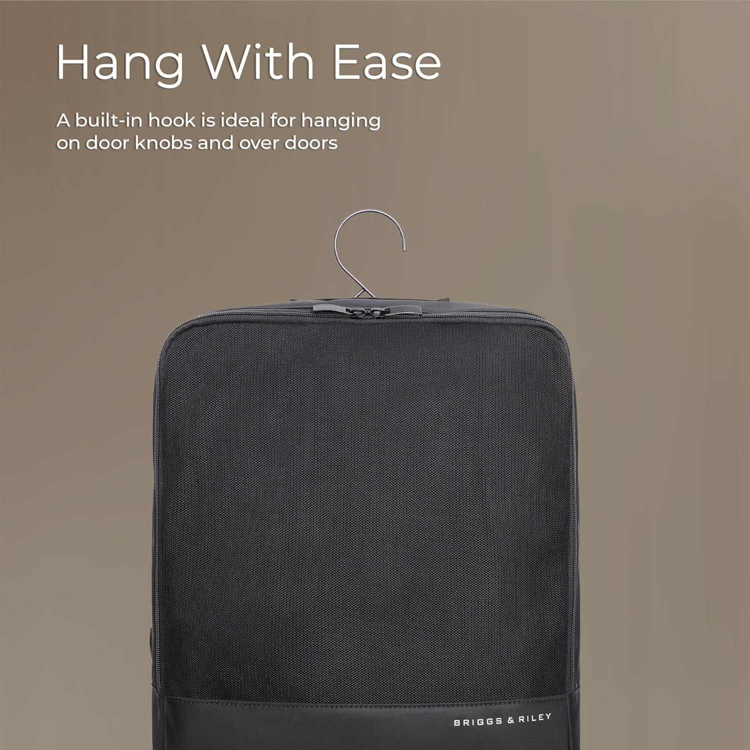 Briggs & Riley Hanging Laundry Compression Cube for Travel - Compression Packing Cube for Women & Men, Luggage & Suitcase Organizer Bag for Clothes, Includes Hook - Travel Essentials, Black