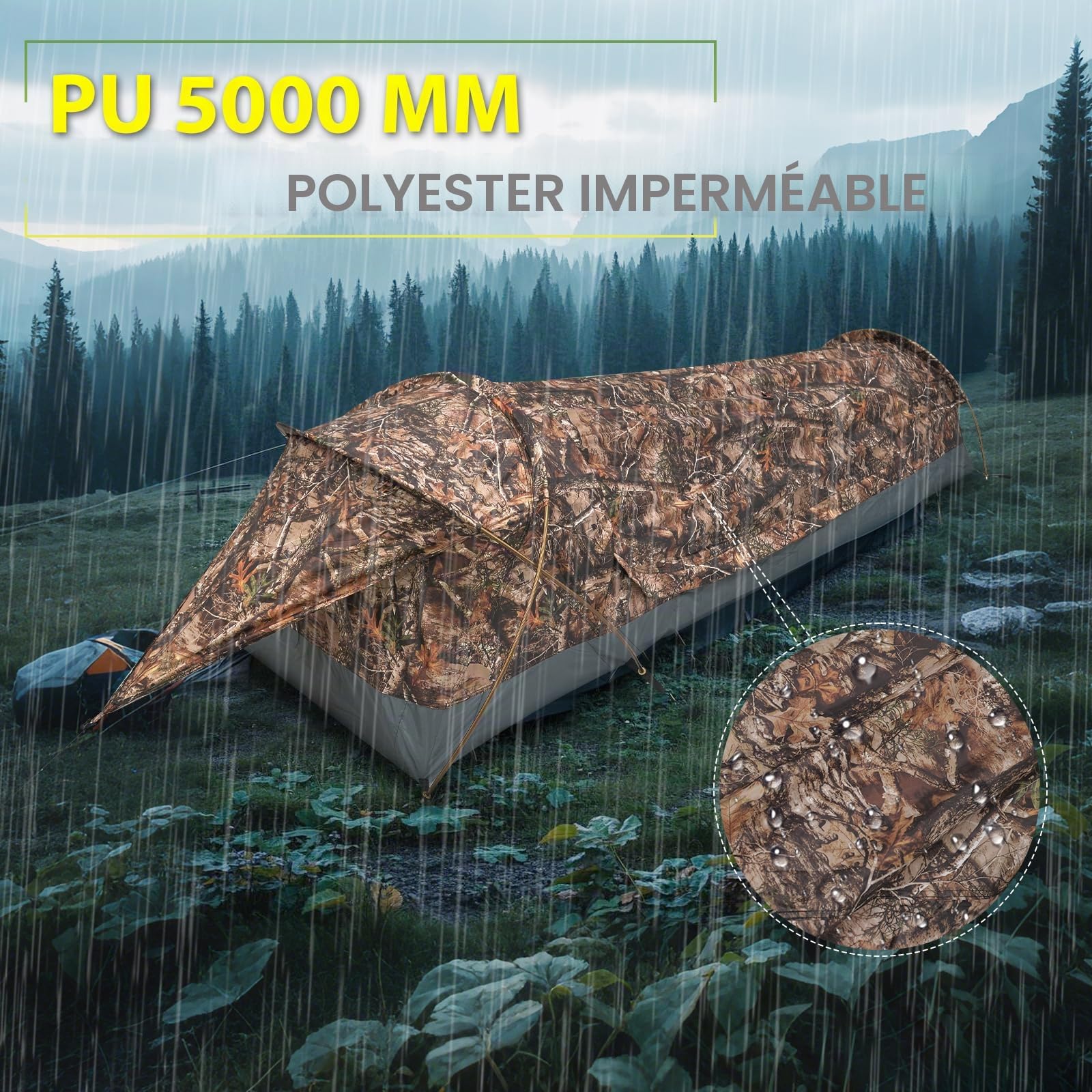 GEERTOP Tente Solo Bivy Tente 1 Personne Imperméable Ultra-Légère pour Camping, Randonnée, Chasse, Survie en Plein Air - Montage Facile