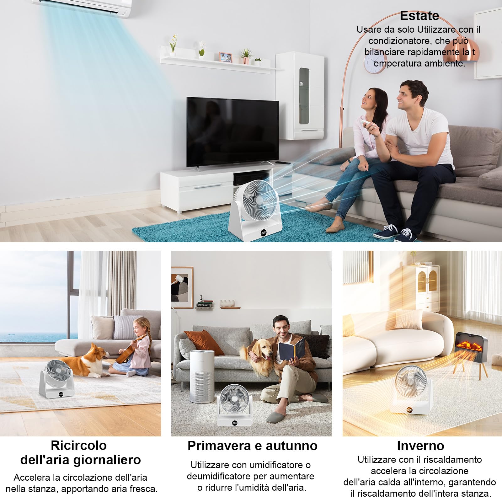GuKKK Ventilatore da Tavolo Ultra-Silenzioso, Ventilatore di Circolazione Dell'aria, Ventilatori Desktop Portatile con Telecomando, 12 Velocità Regolabili, Timer 12H, 90° Inclinazione Regolabile