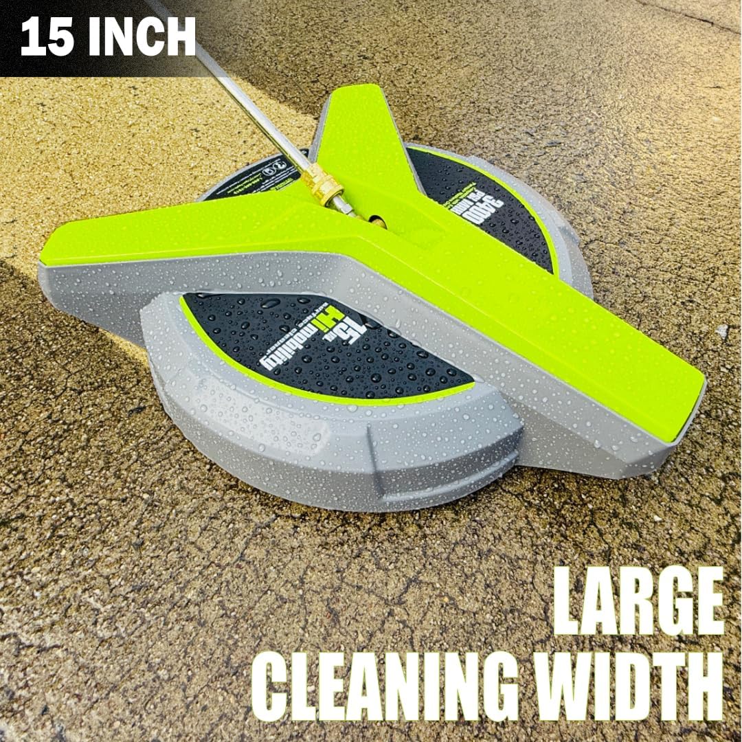 15" Gas Pressure Washer Surface Cleaner with Wheels 3400 PSI Max, Surface Cleaner for Power Washer Attachment for Concrete, Patio, Sidewalk, and Driveways