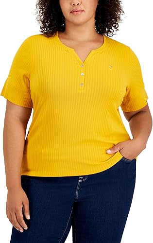 Tommy Hilfiger Henley clásico acanalado manga 34 para mujer