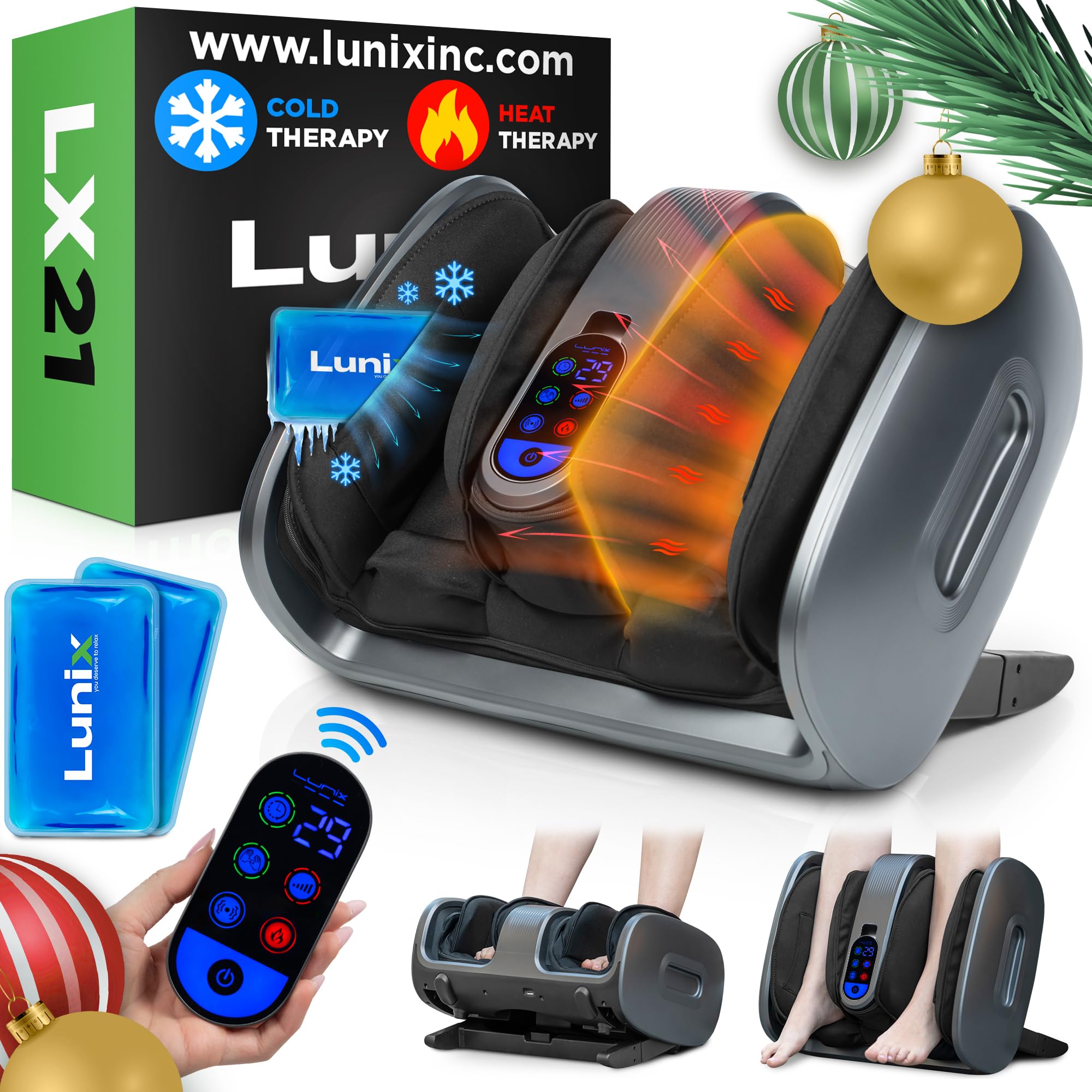 Lunix LX21 Feet Massager with Remote for Pain Relief and Circulation, Shiatsu Foot Massager for Plantar Fasciitis and Neuropathy, Foot and Calf Massager with Heat, Ankle Massager, Gray