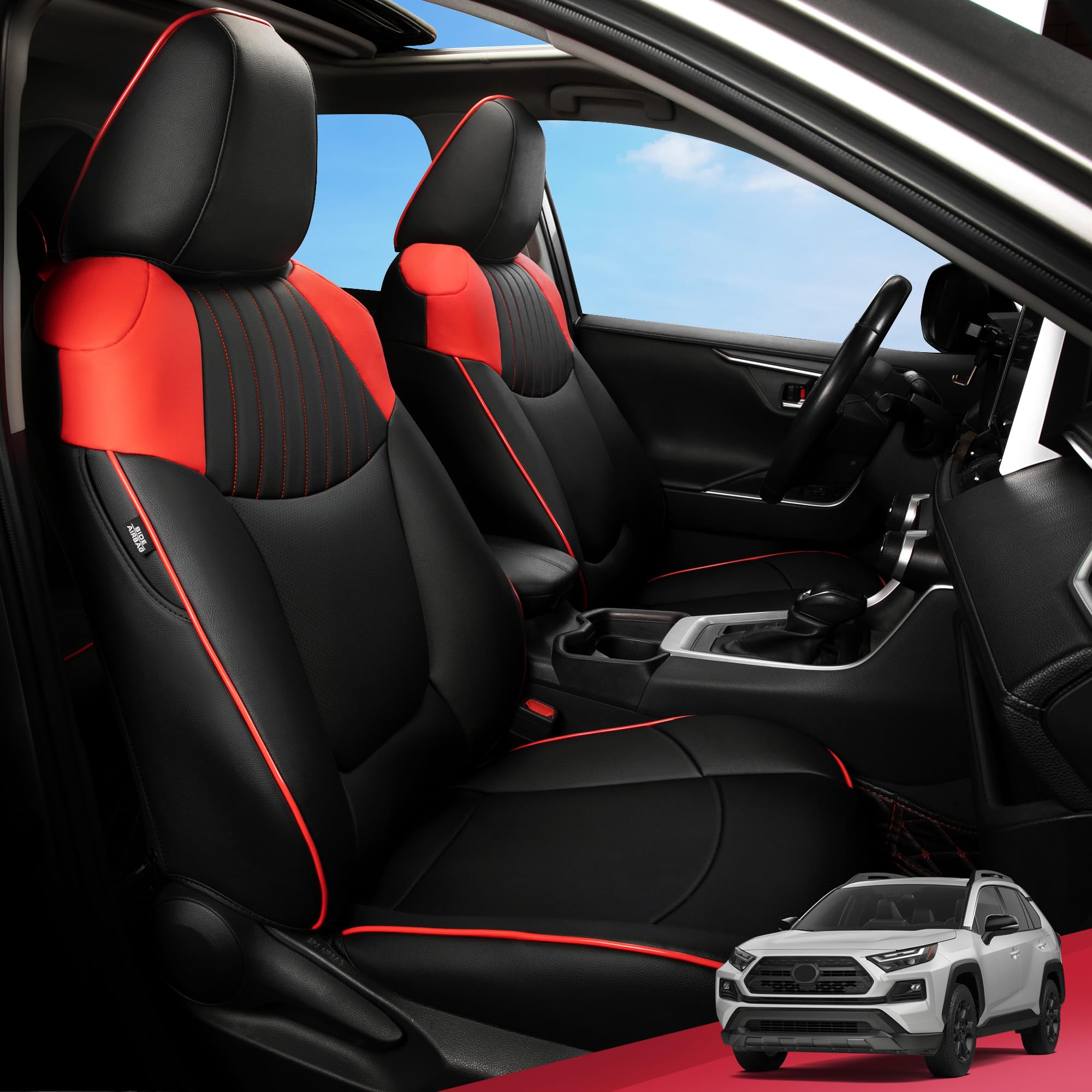 FREESOO for Toyota RAV4 Seat Covers - Custom Fit Car Seat Covers Full Set for Toyota RAV4 2024-2019 2025 LE XLE Limited XLE Premium - Luxury Waterproof Leather Seat Covers for SUV - Black & Red