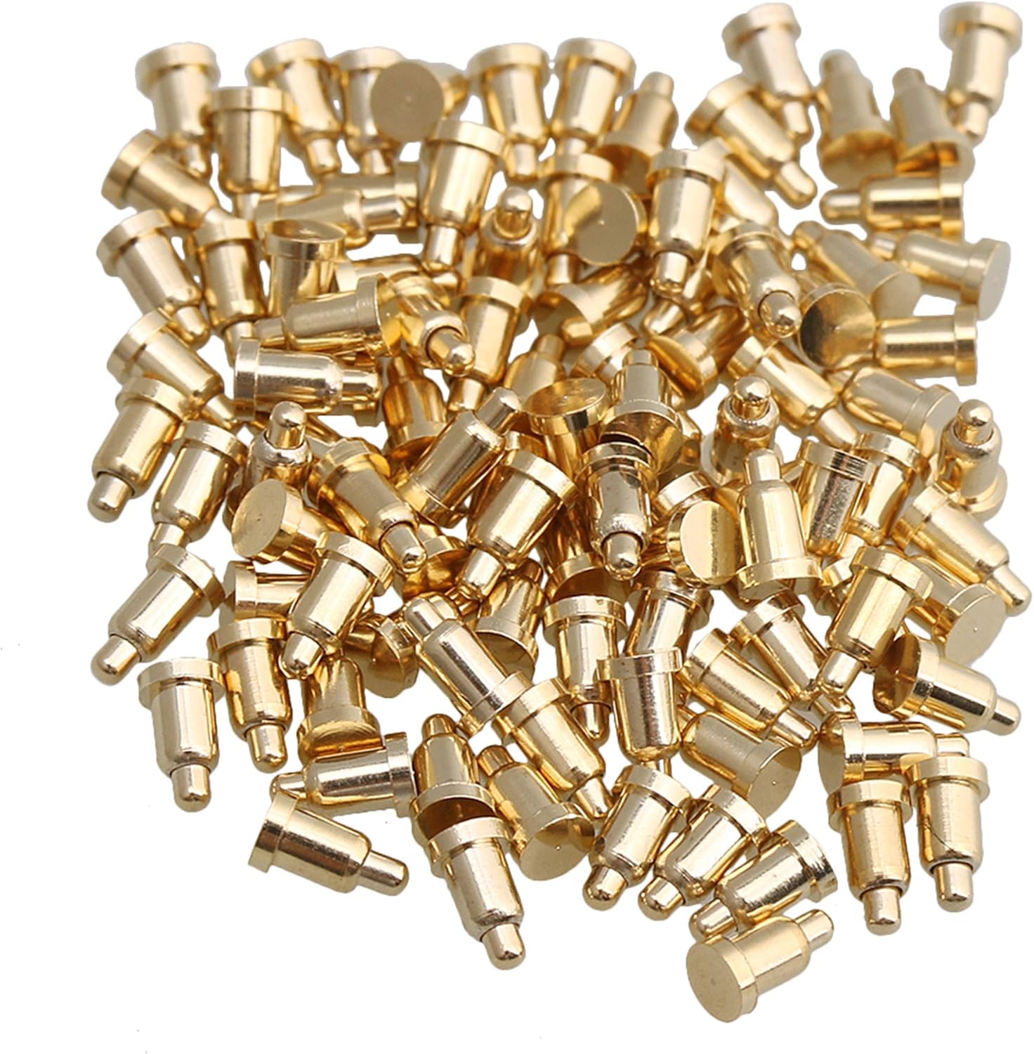 Yibuy 100pcs 2mm Dia 3.5mm Height Gold Plating Current Copper Pins Probe, golden, 0.2 x 0.35cm/0.08 x 0.14 inch(Dia x H)