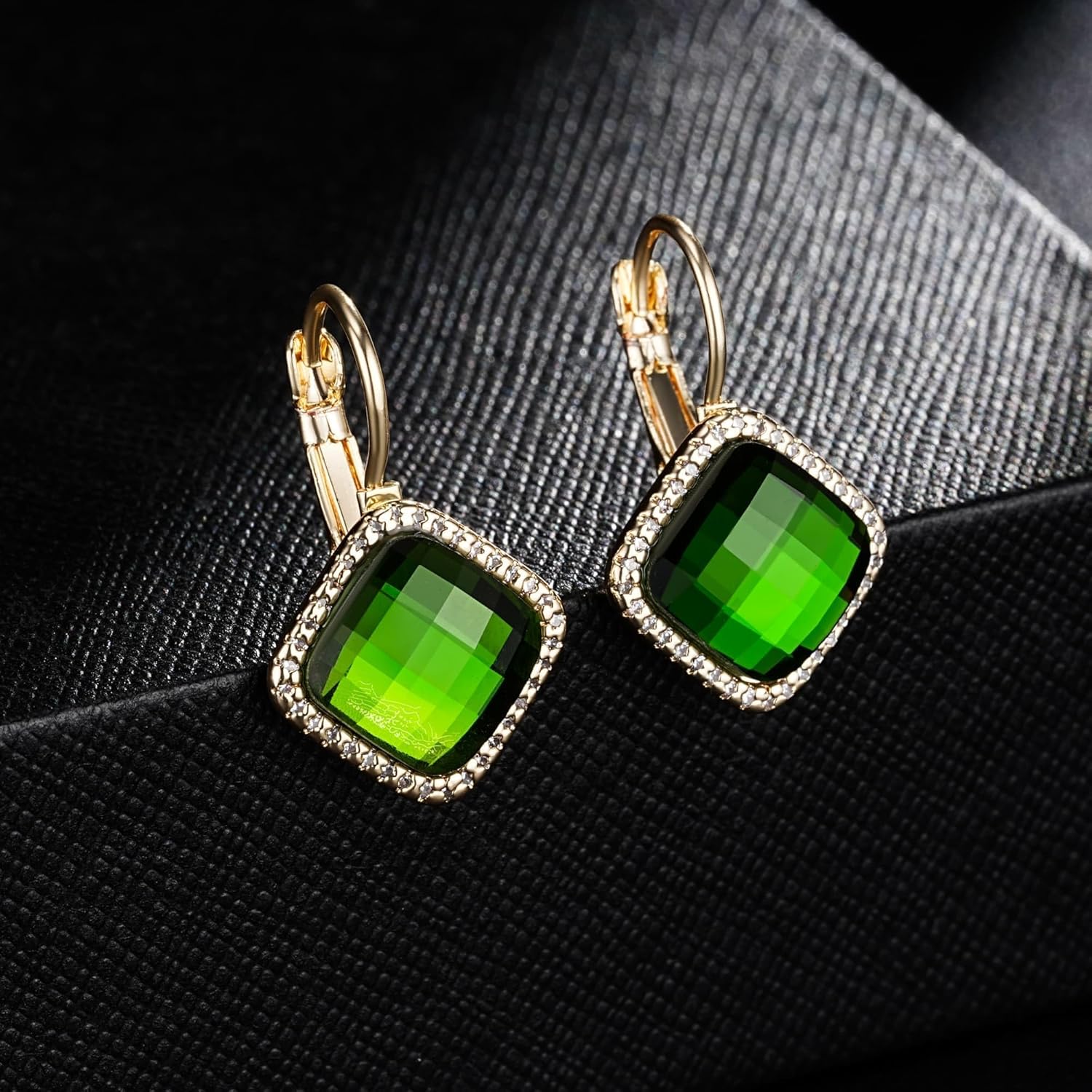 EVEVIC Austrian Crystal Halo Square Dangle Drop Leverback Earrings for Women Trendy 14K Gold Plated Jewelry Gifts for Anniversary - Image 3