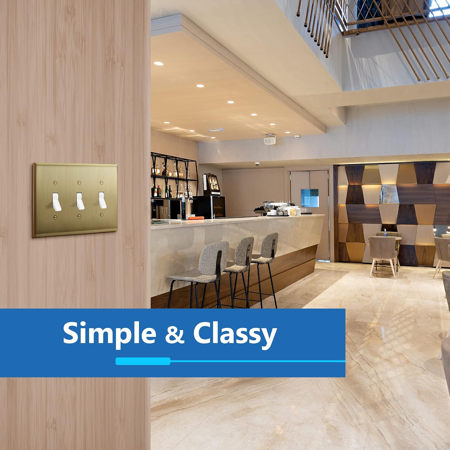 LIDER Toggle Light Switch Metal Wall Plate, Switch Cover, Corrosion Resistant, Mid-Size 3-Gang 4.88" x 6.77", LMWP-13M-BB, UL Listed, Stainless Steel, Brushed Brass, 1-Pack