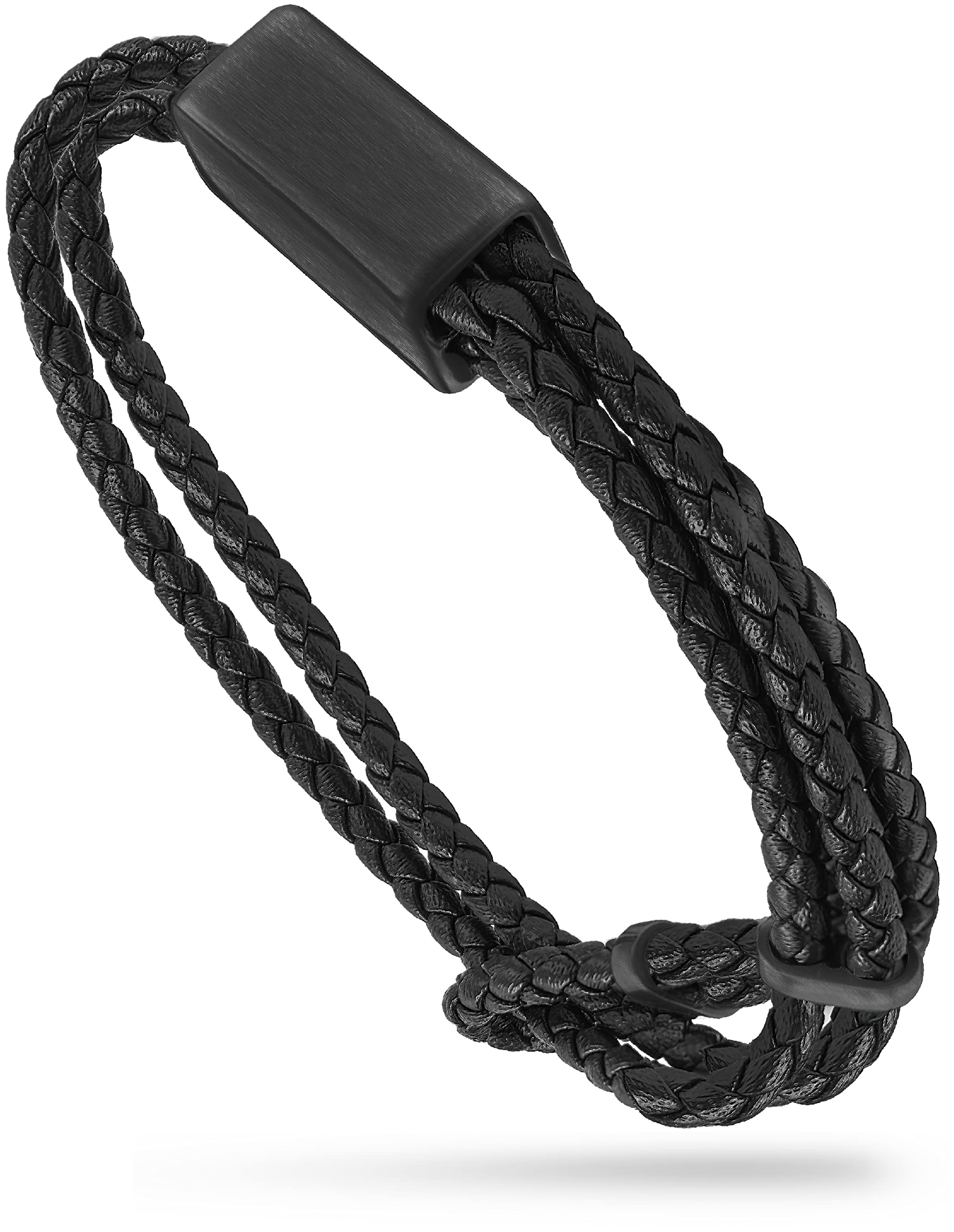 Forge & FoundryMen's Adjustable Black Braided Leather Bracelet | Drapers | Matte Black Stainless Steel Slider | Refined Hand-Crafted Jewelry, Designed by Jewelers, Forged for Men