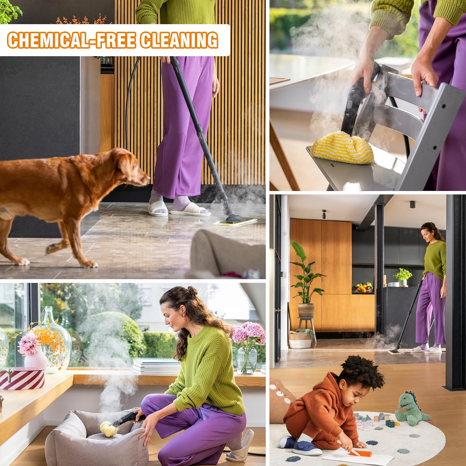 9 pezzi per accessori Kärcher pulitore a vapore SC1 SC2 SC3 SC4 SC5, spazzola rotonda, spazzola piatta, ugello curvo, spazzola a vapore manuale, rivestimento per panno di pulizia per pulitore a vapore