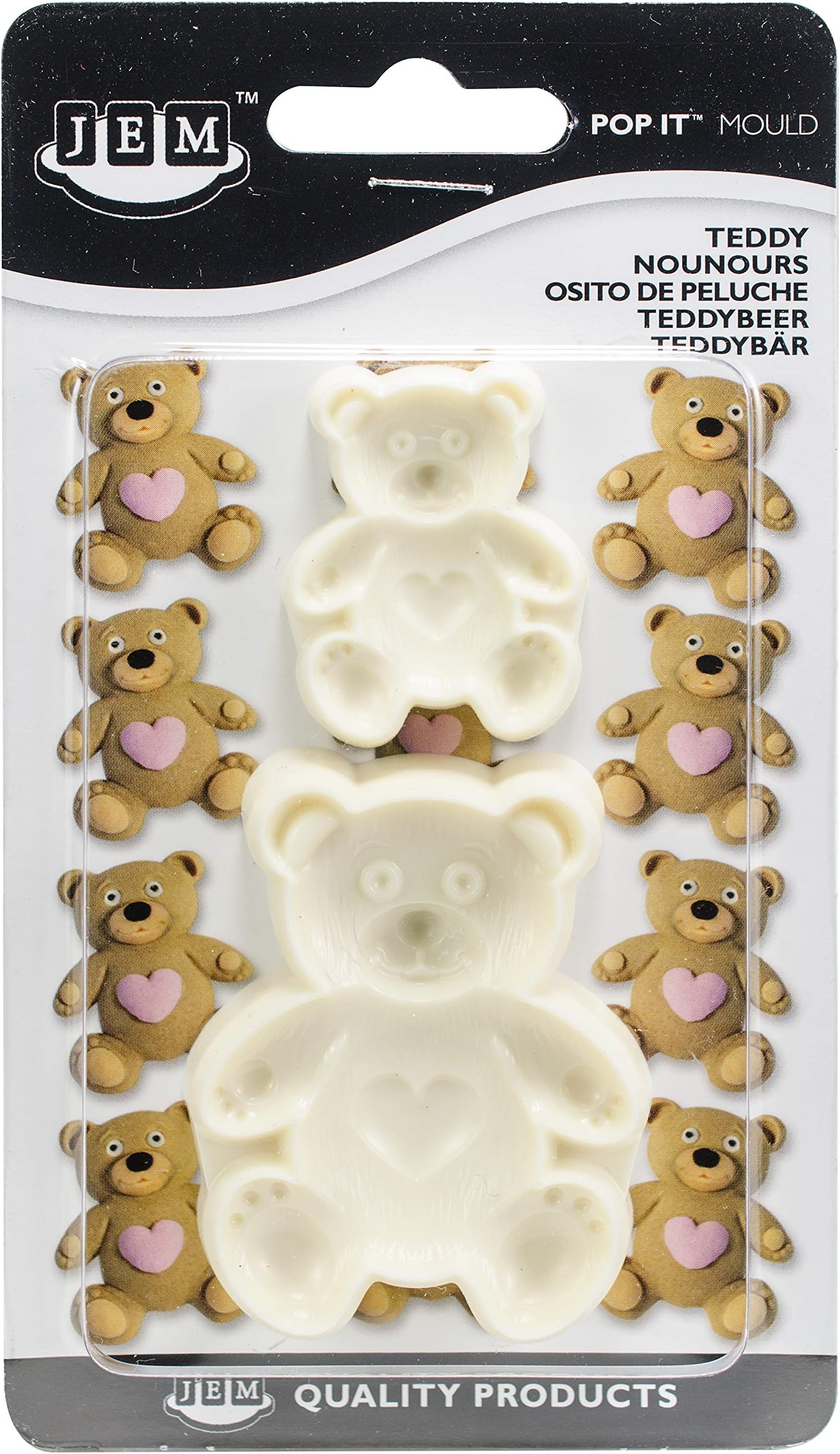 JEM "Pop It" Teddy Shaped Mould for Cake Decorating, Set of 2, Large / Small sizes, Ivory
