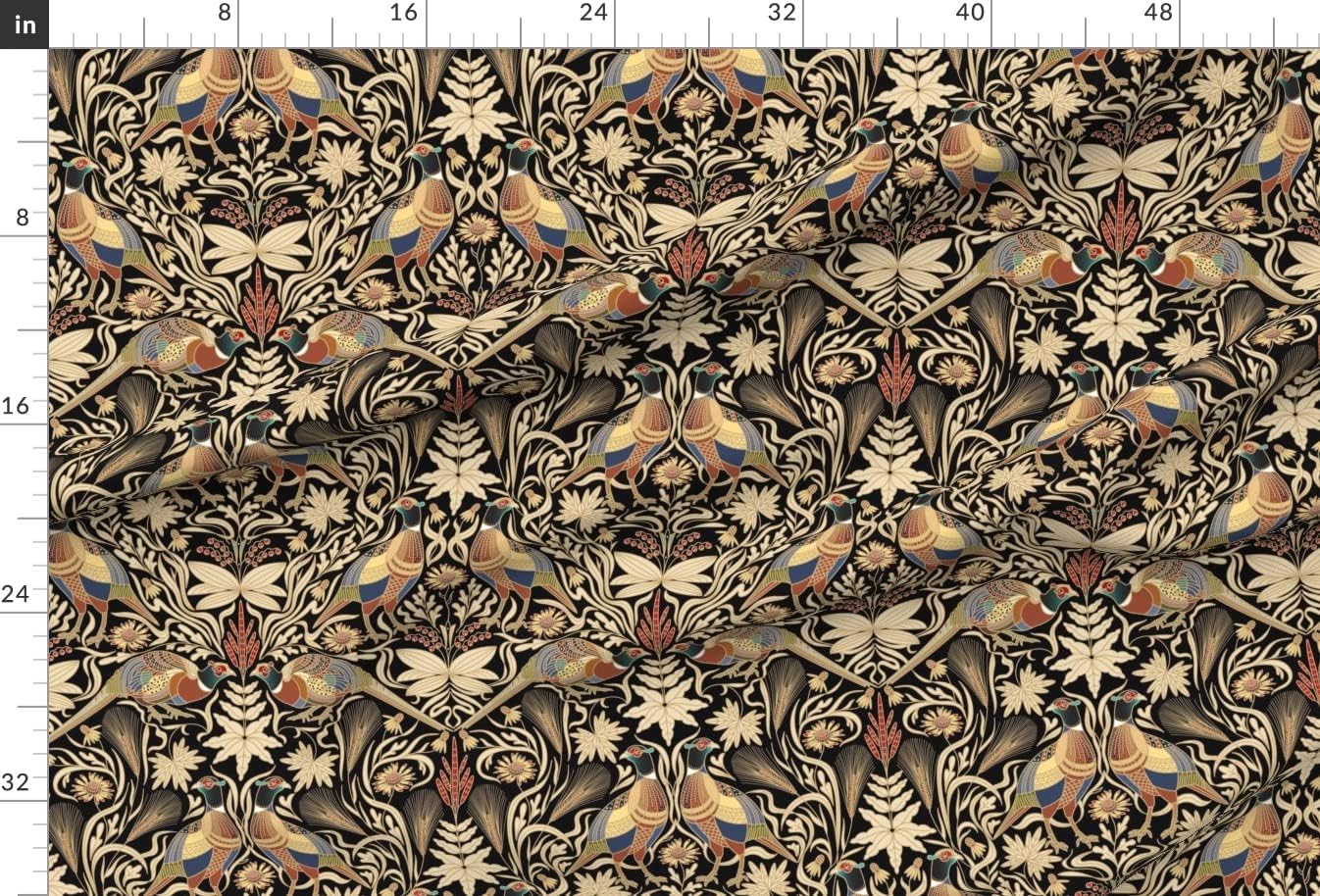 Spoonflower Fabric - Pheasants Birds Botanical Floral Wildlife Black Cream Blue Red Yellow Printed on Minky Fabric by The Yard - Sewing Baby Blankets Quilt Backing Plush
