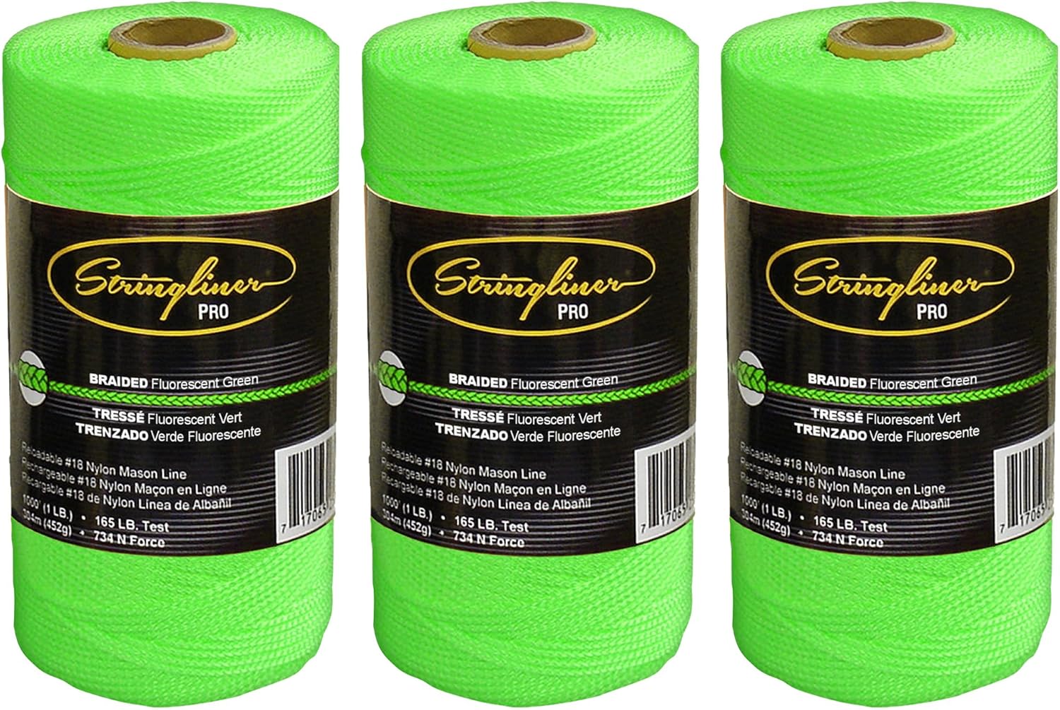 35768 Mason’s Line Replacement Rolls – 1 Lb. #18 Construction Replacement Roll Braided FL Green 1000'. (3 Pack)