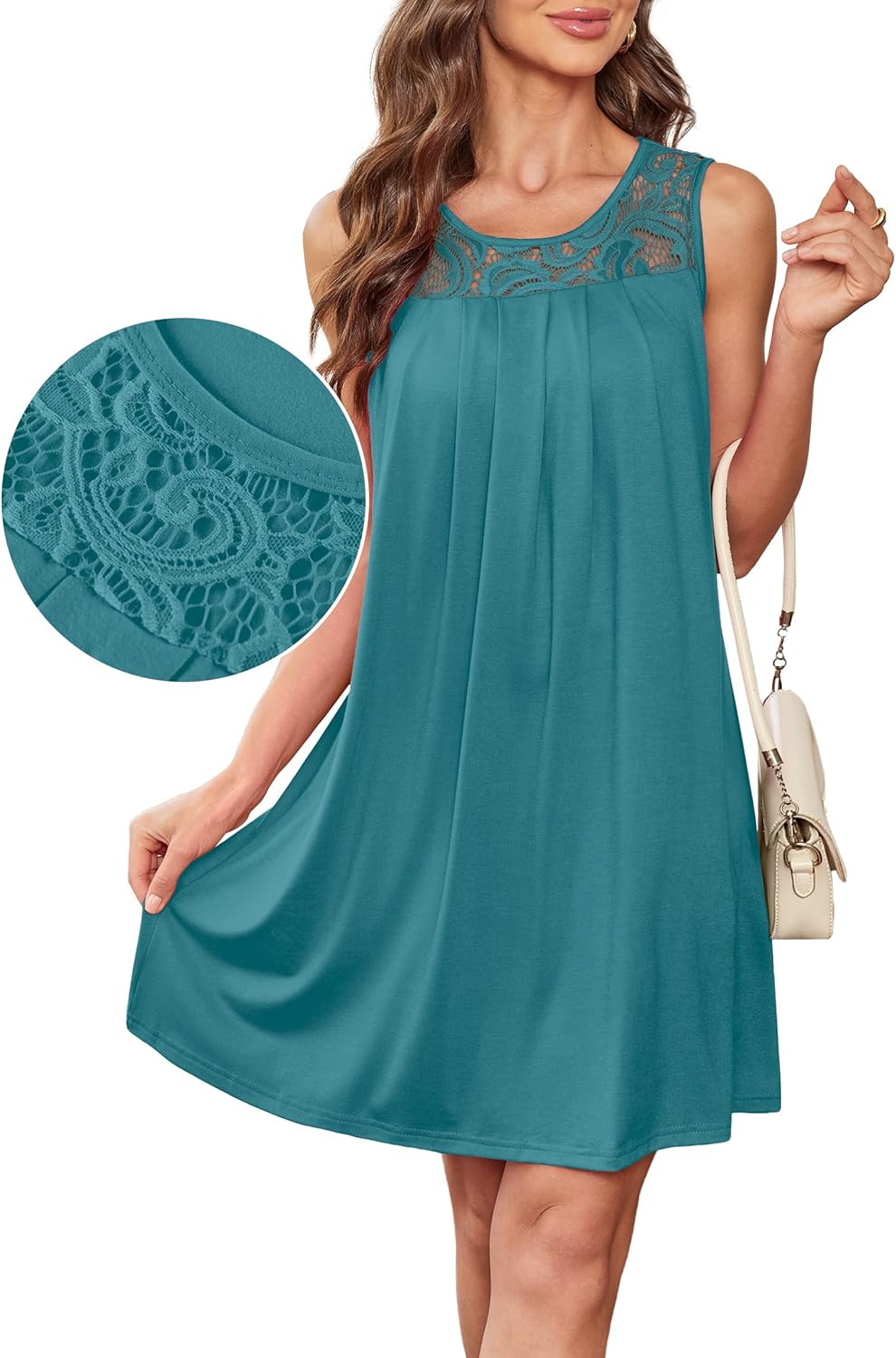 Summer Dresses for Women Beach Cover Up Sleeveless Lace Crewneck Sundress (S-3XL) - Image 3