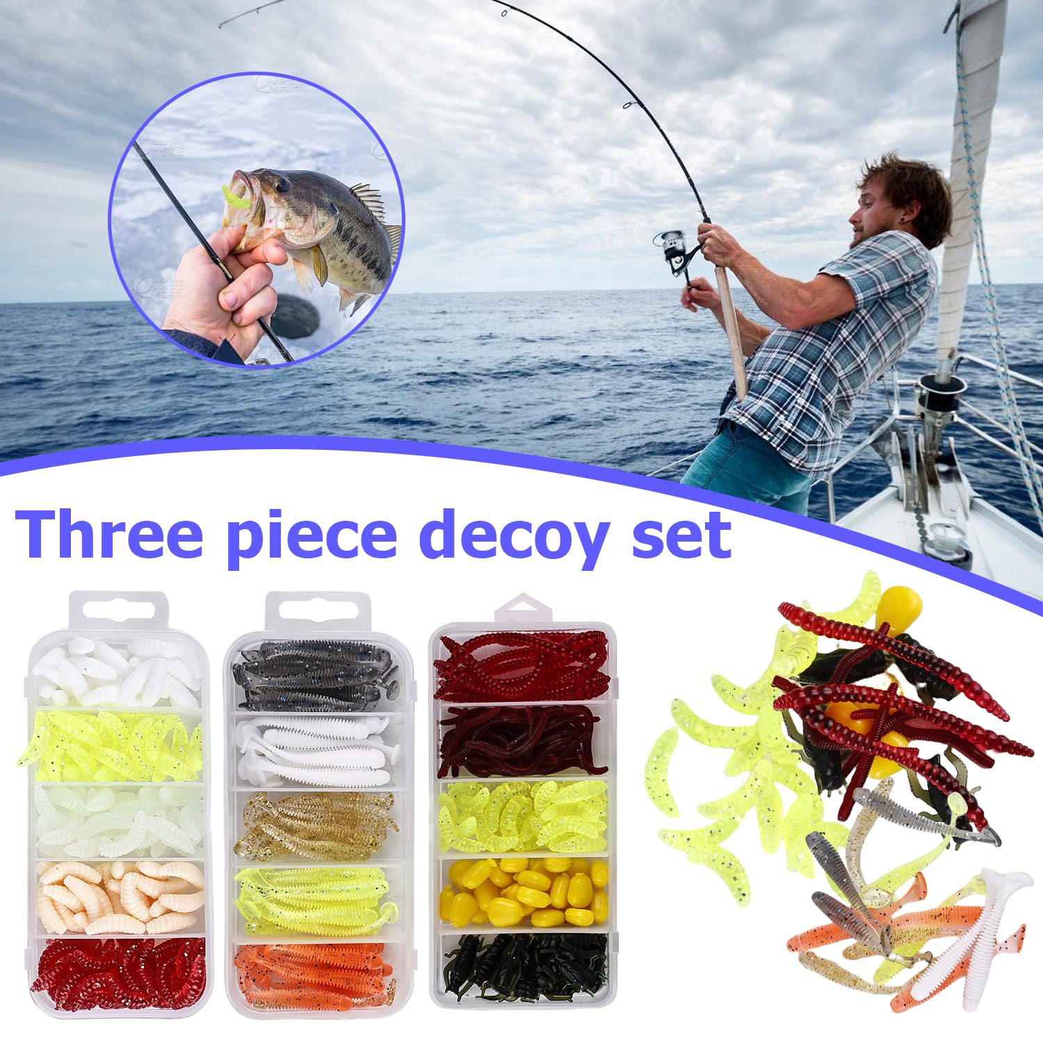 WIYETY Lot De 278 Leurres Artificiels Pour Pêche - Vers En Plastique Pour Truites, Basses, Eau Salée Et Douce - Kit Complet Avec Boîte
